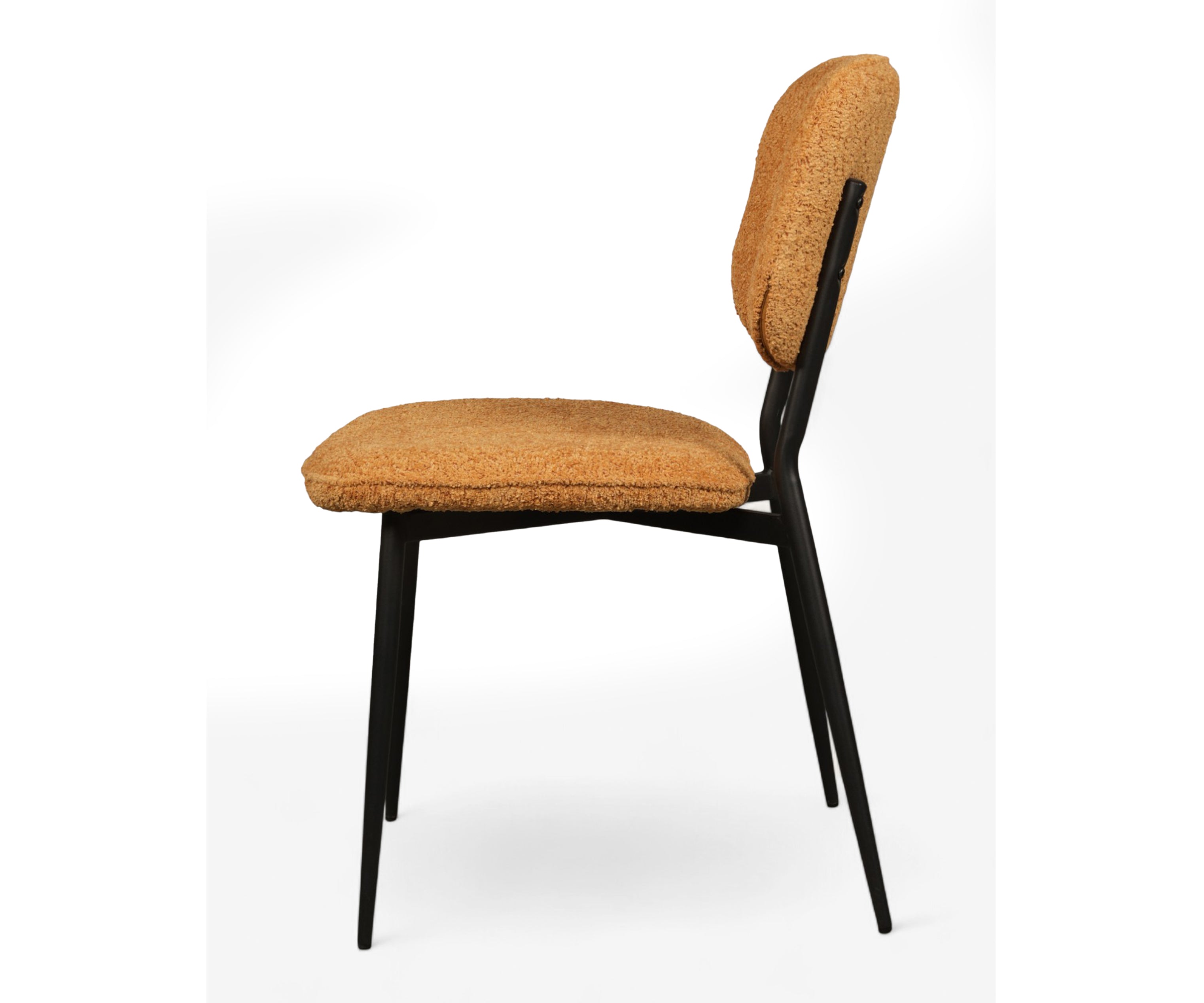 Orange Bouclé Curved Back Dining Chair with Black Metal Legs