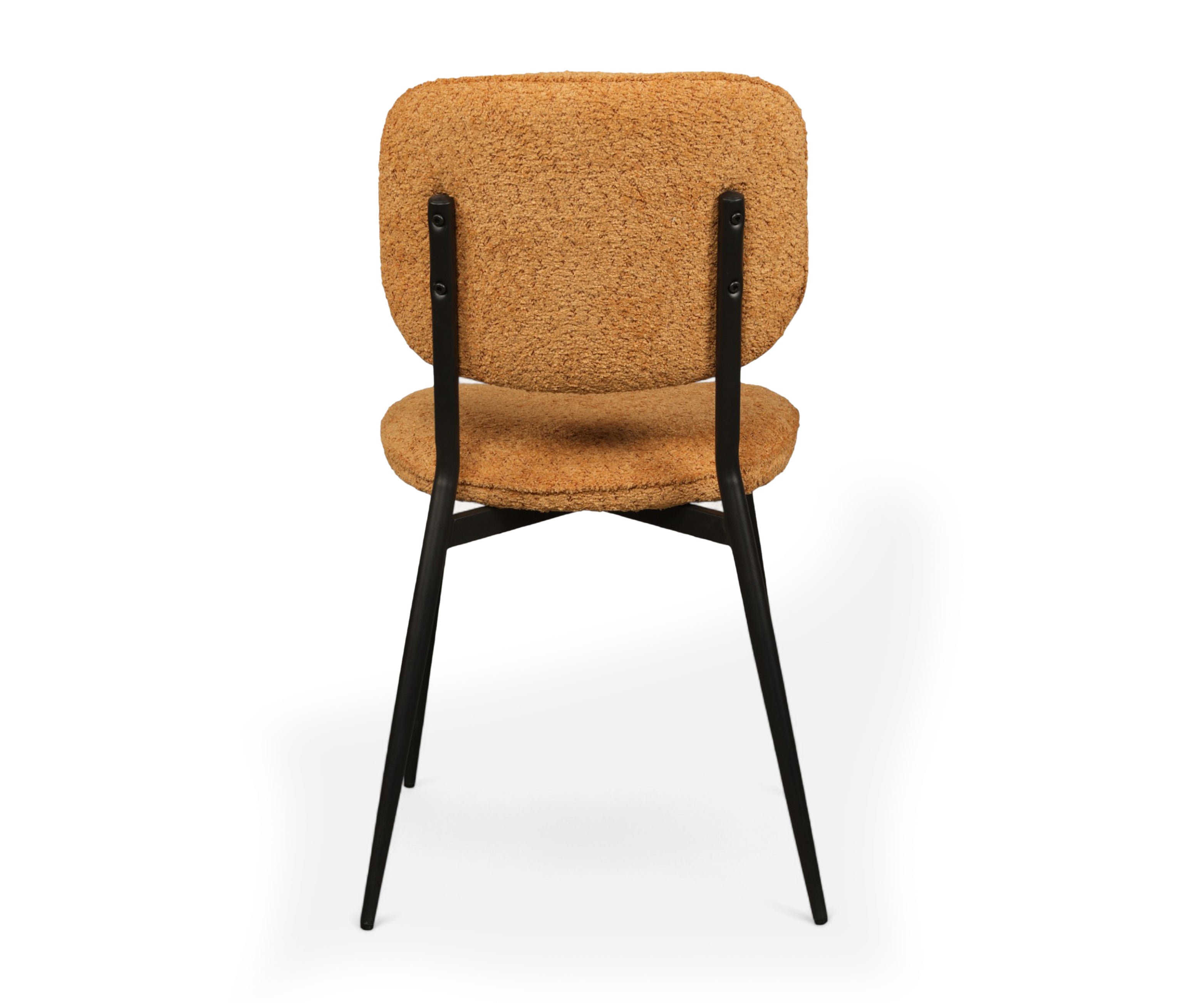 Orange Bouclé Curved Back Dining Chair with Black Metal Legs