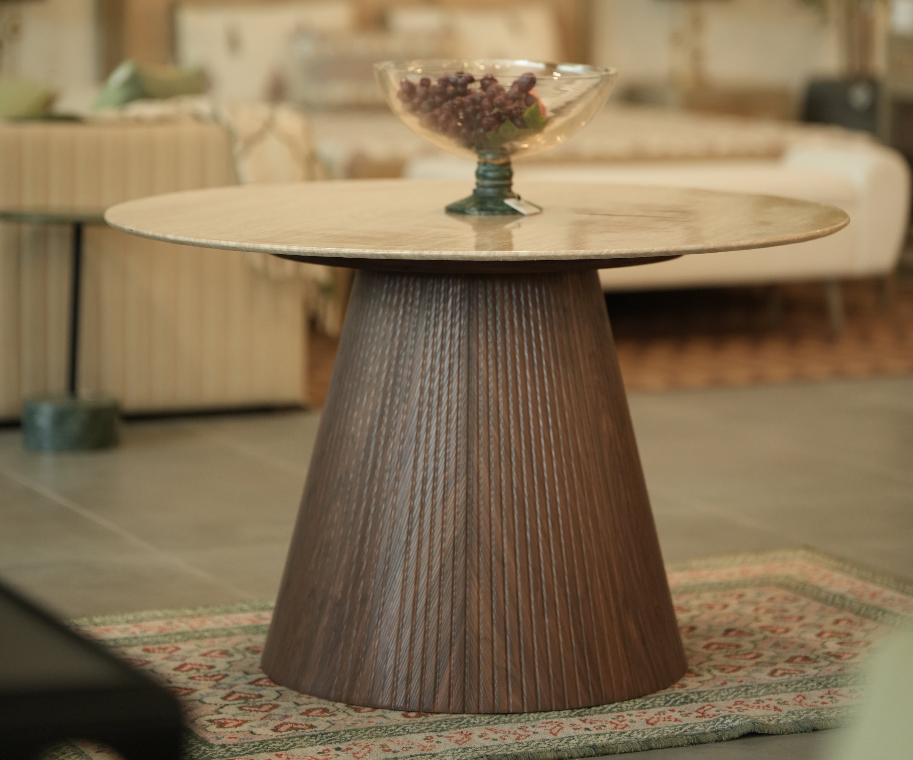 Modern Round Solid Wood Dining Table with Sculpted Pedestal Base