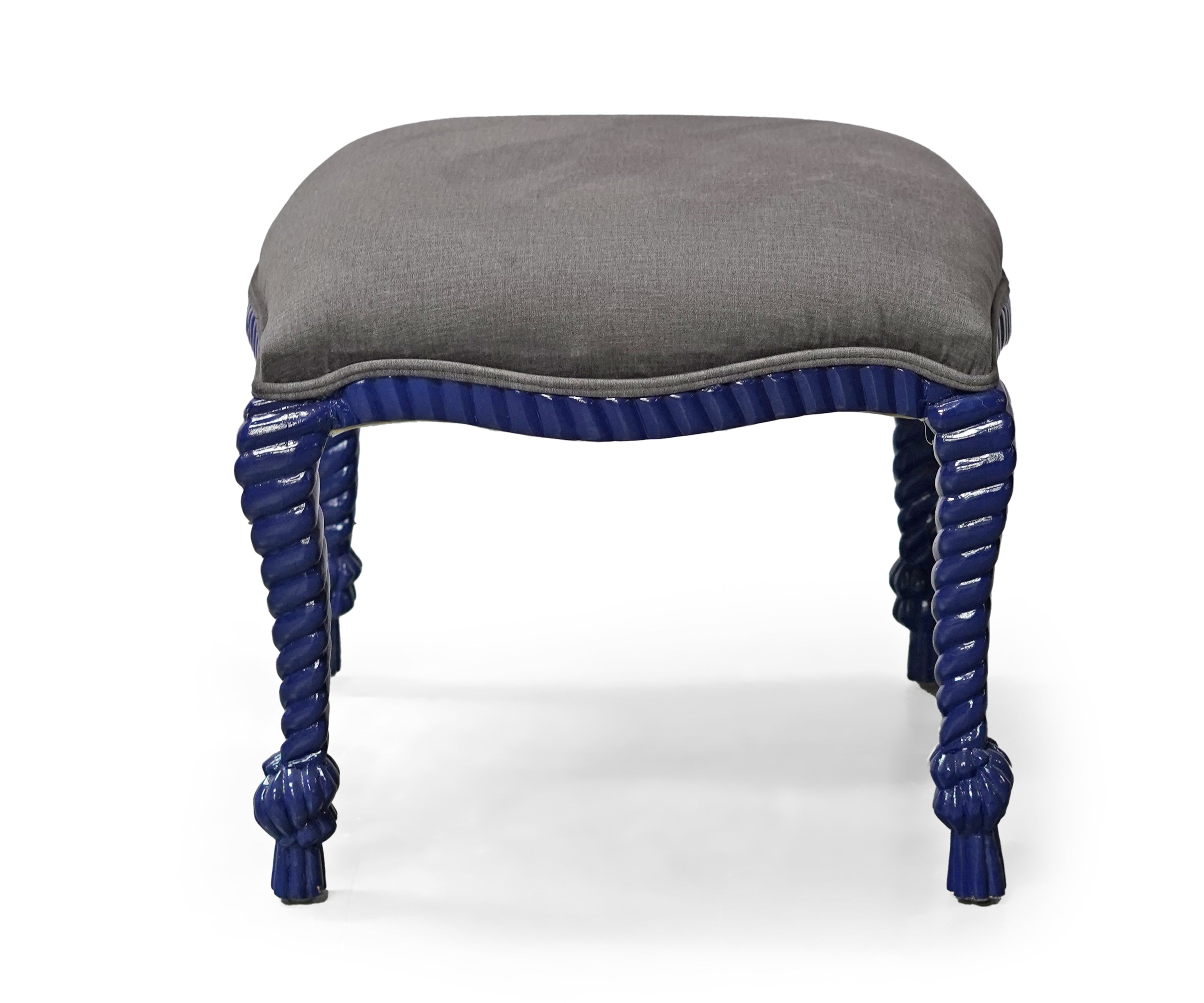 Royal Blue Barley Twist Accent Stool with Charcoal Seat