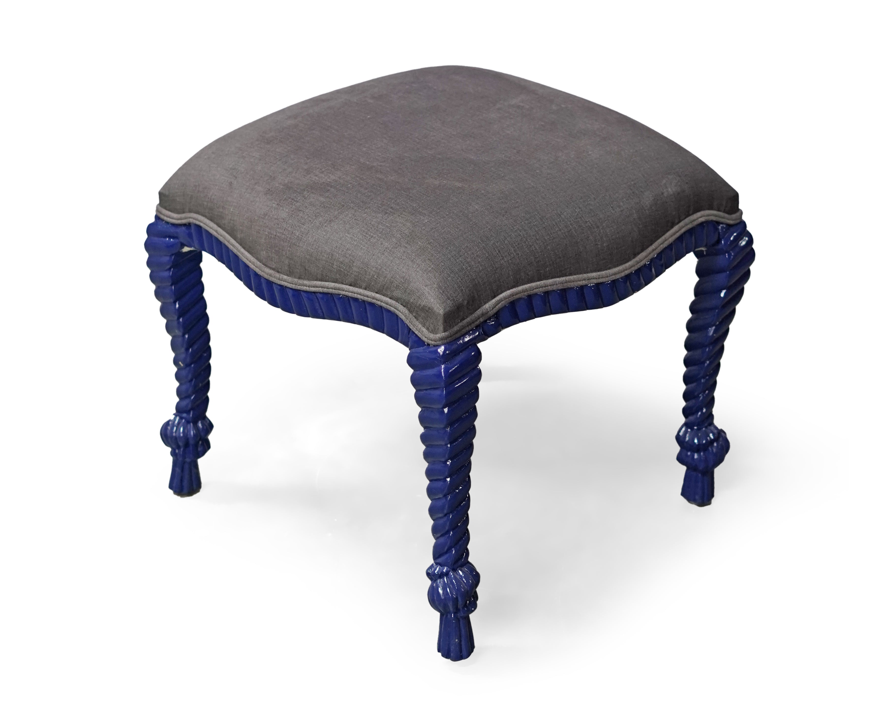 Royal Blue Barley Twist Accent Stool with Charcoal Seat