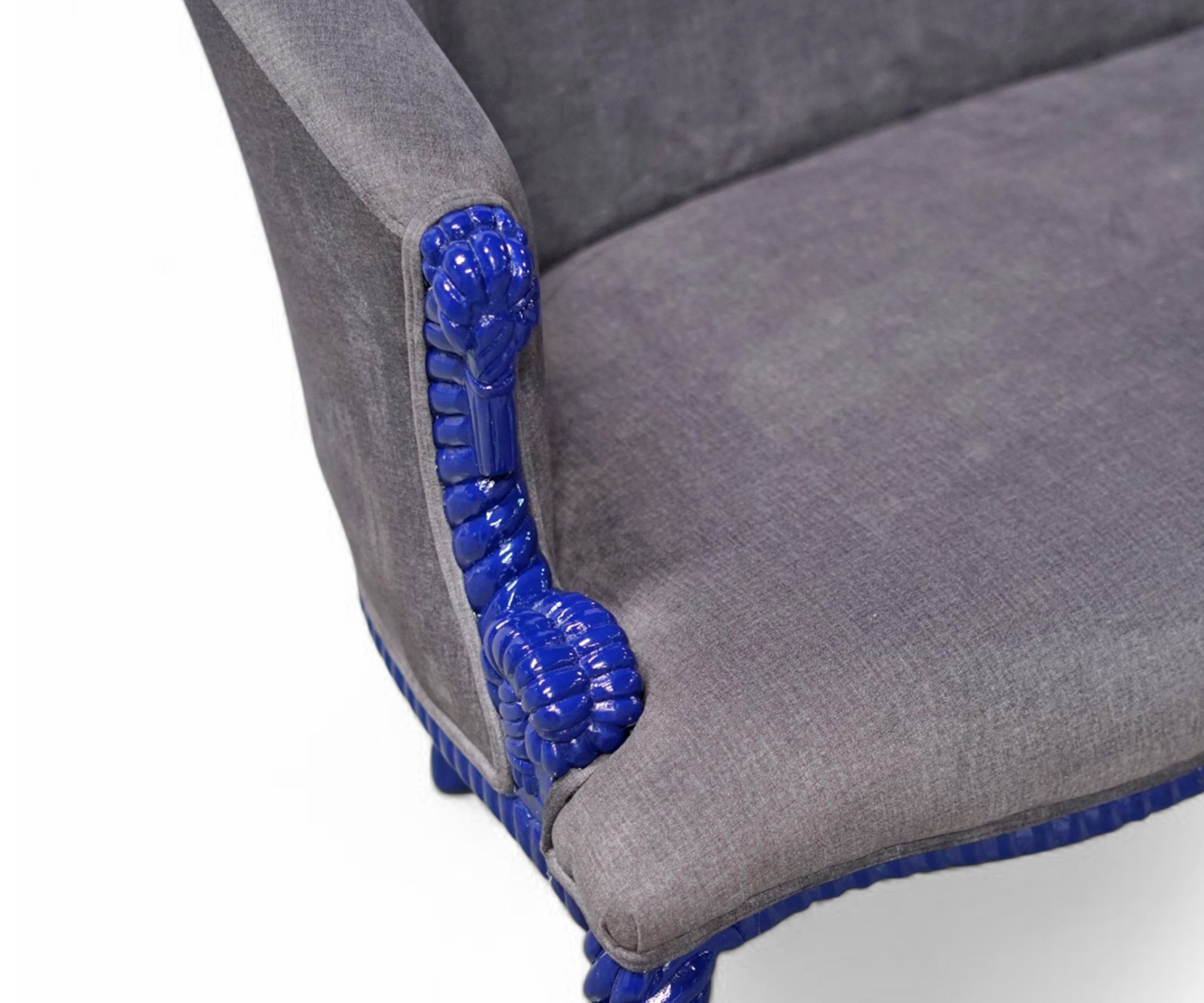 Royal Blue Carved Velvet 2 Seater Sofa