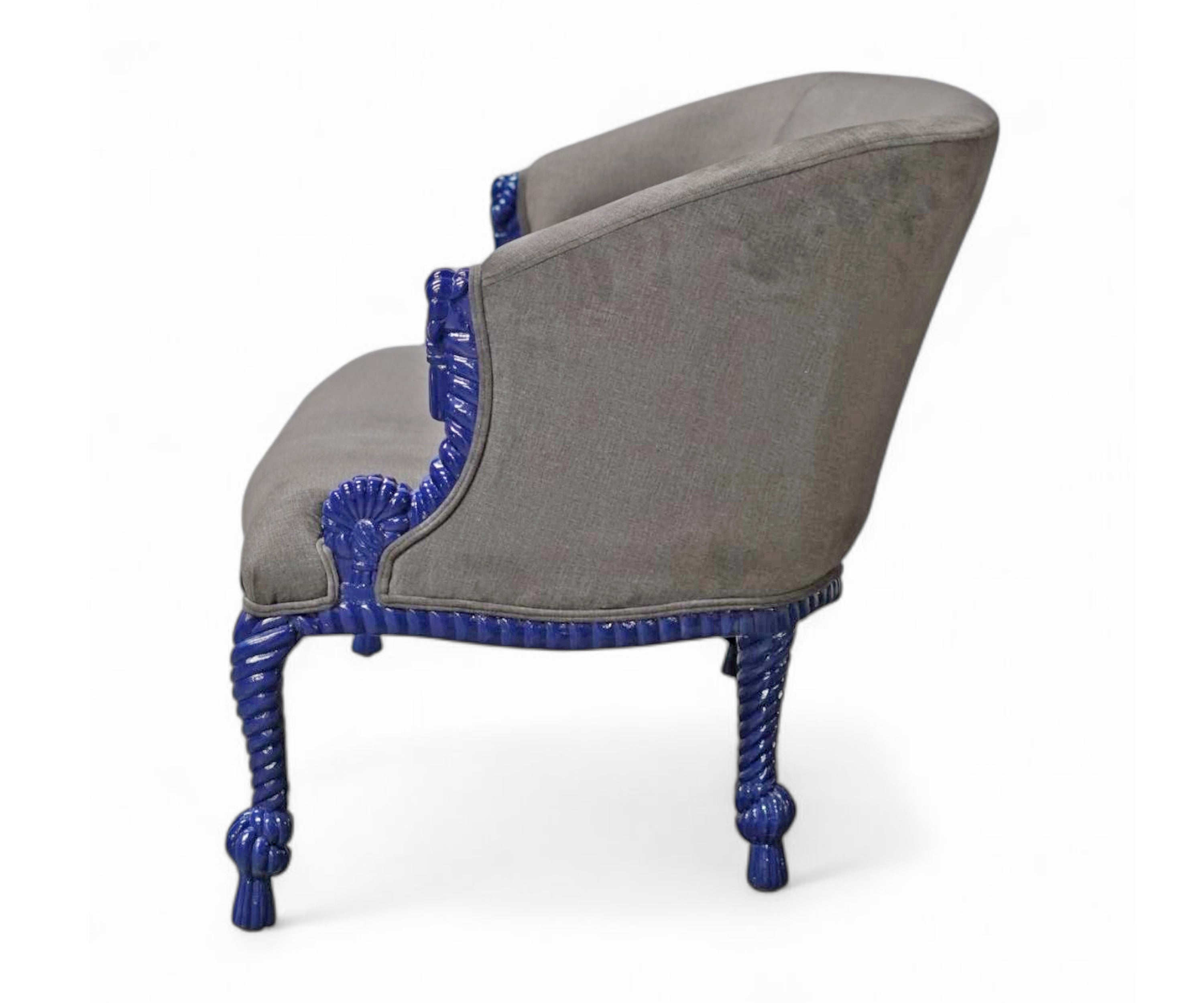 Royal Blue Carved Velvet 2 Seater Sofa