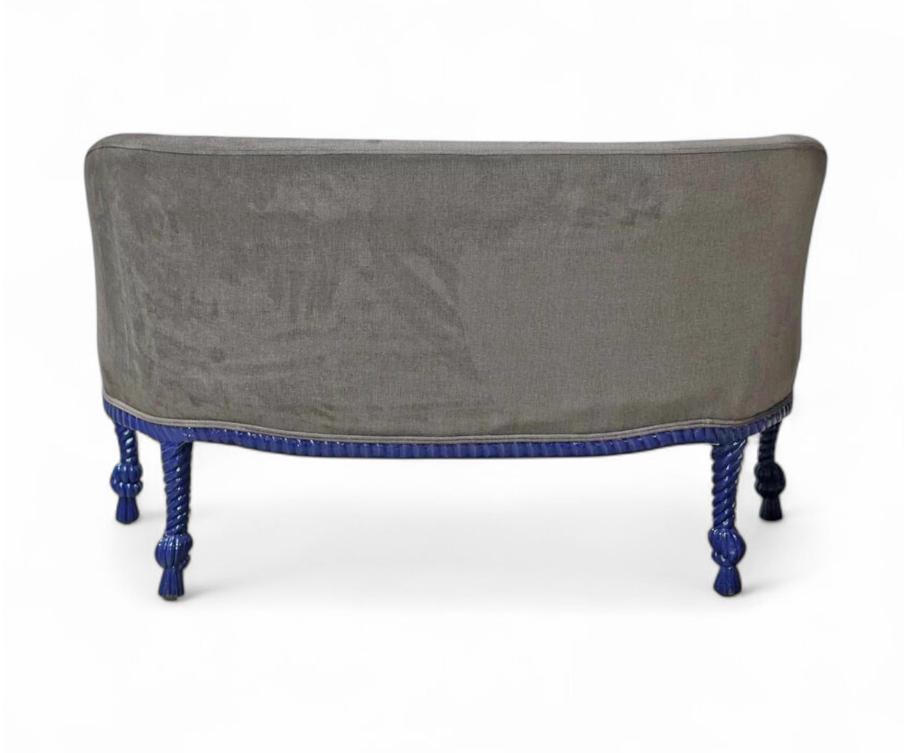 Royal Blue Carved Velvet 2 Seater Sofa
