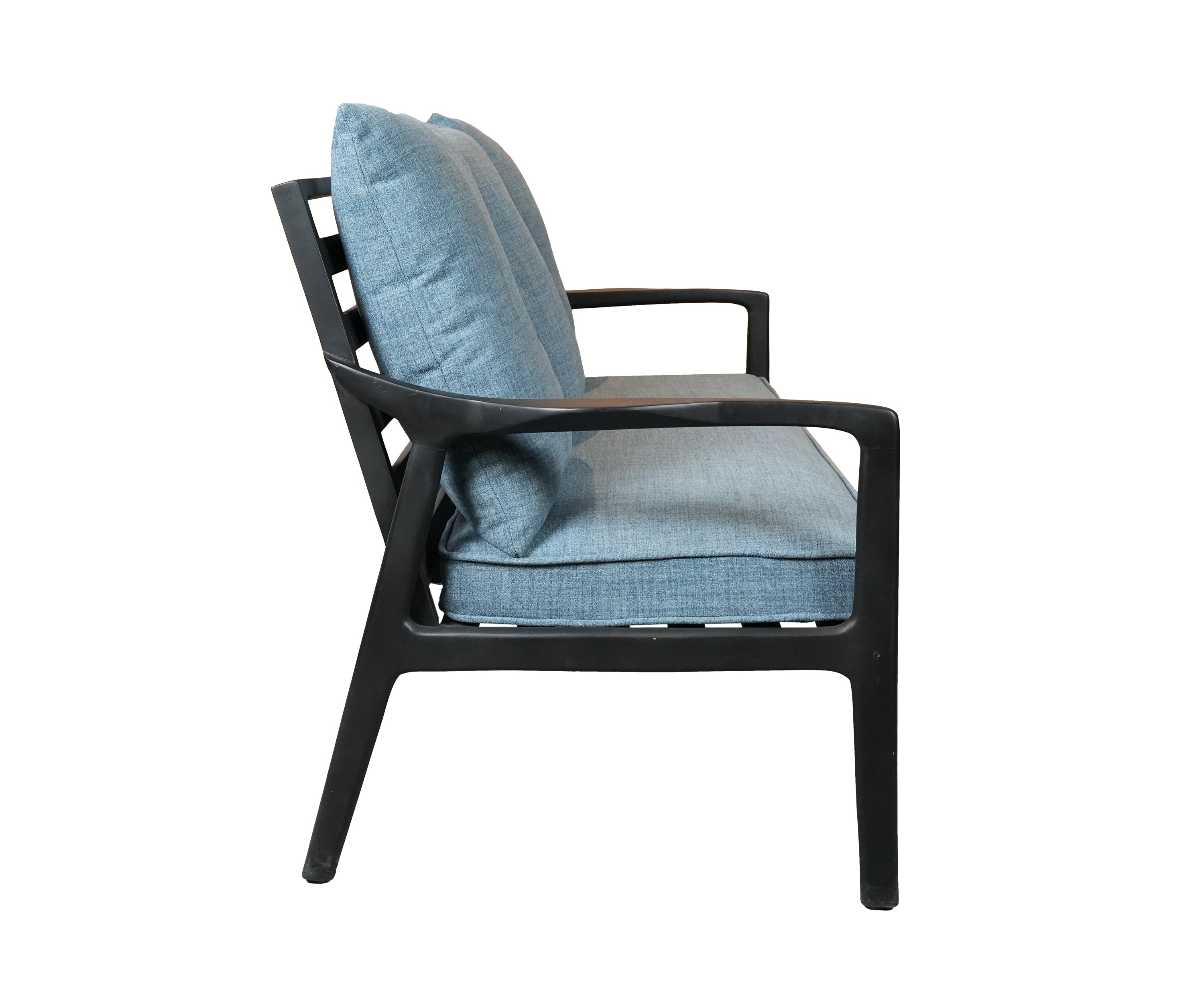 Mid-Century Textured Blue 3-Seater Sofa with Solid Wooden Frame