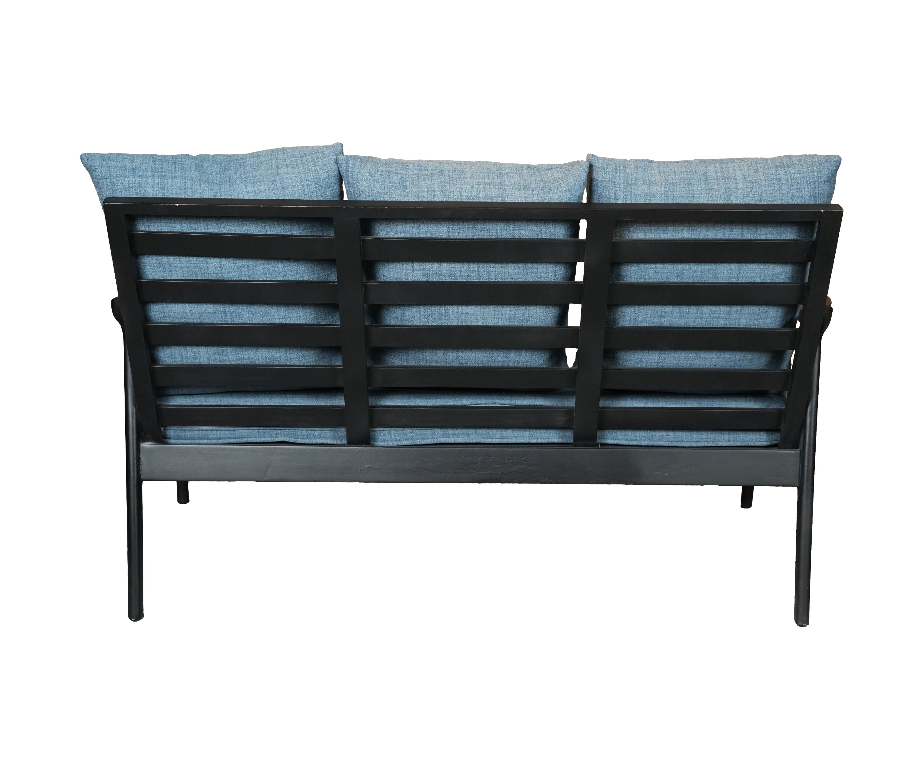 Mid-Century Textured Blue 3-Seater Sofa with Solid Wooden Frame
