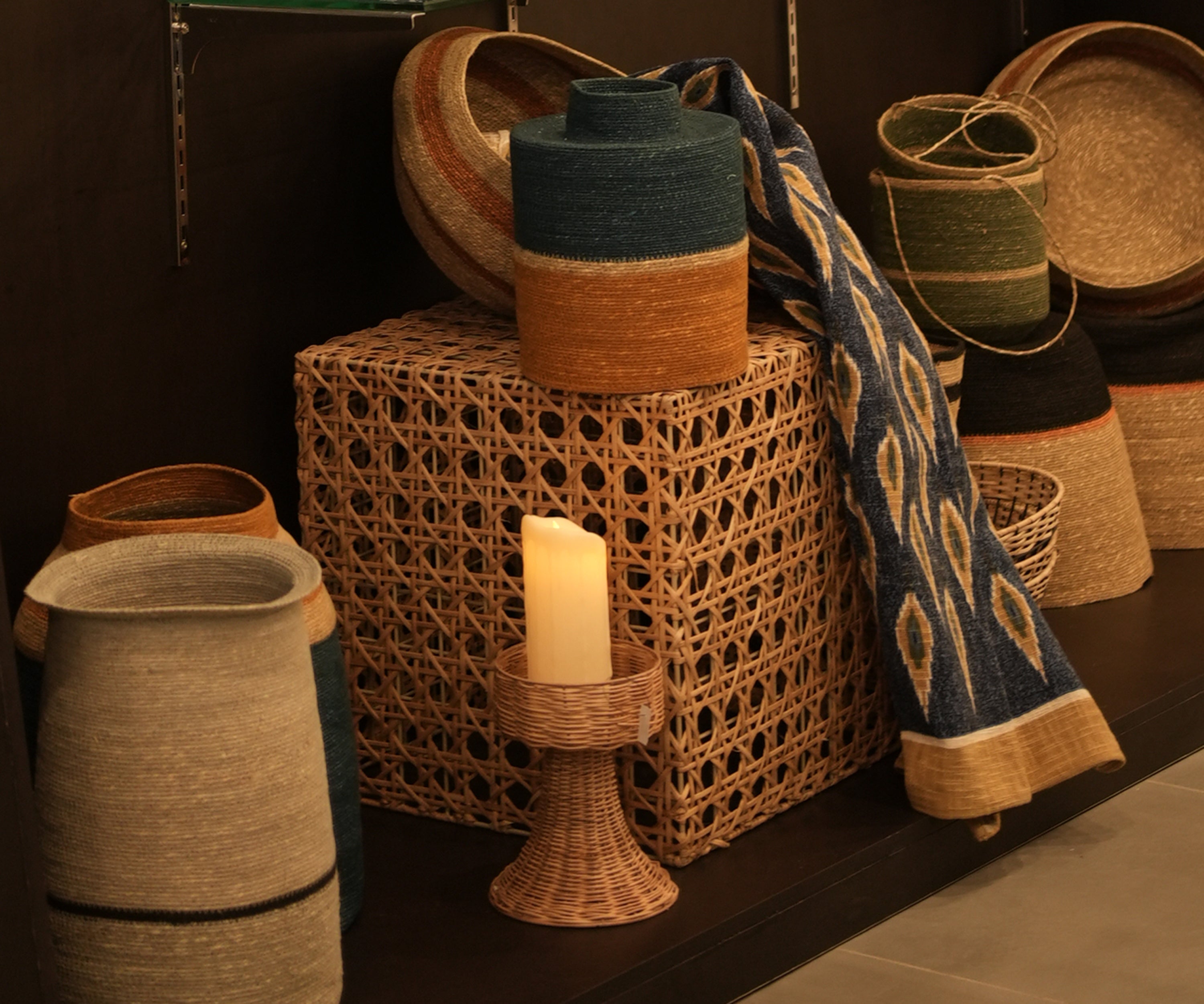 Handwoven Rattan Cube Side Table Stool
