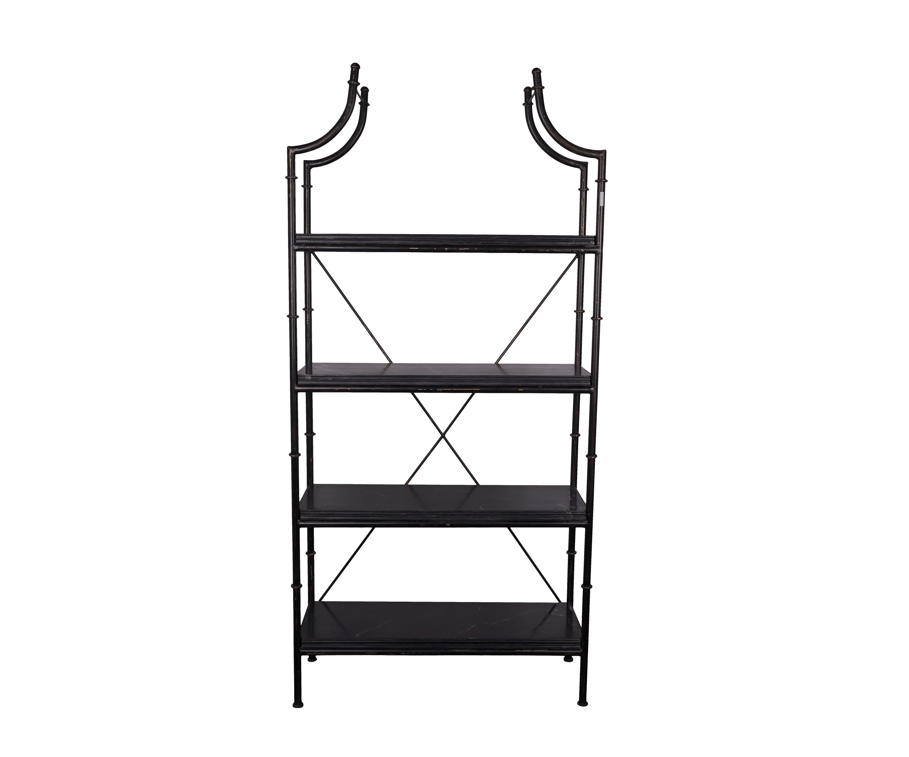 Black Metal 4-Tier Display Shelf with Curved Top Frame