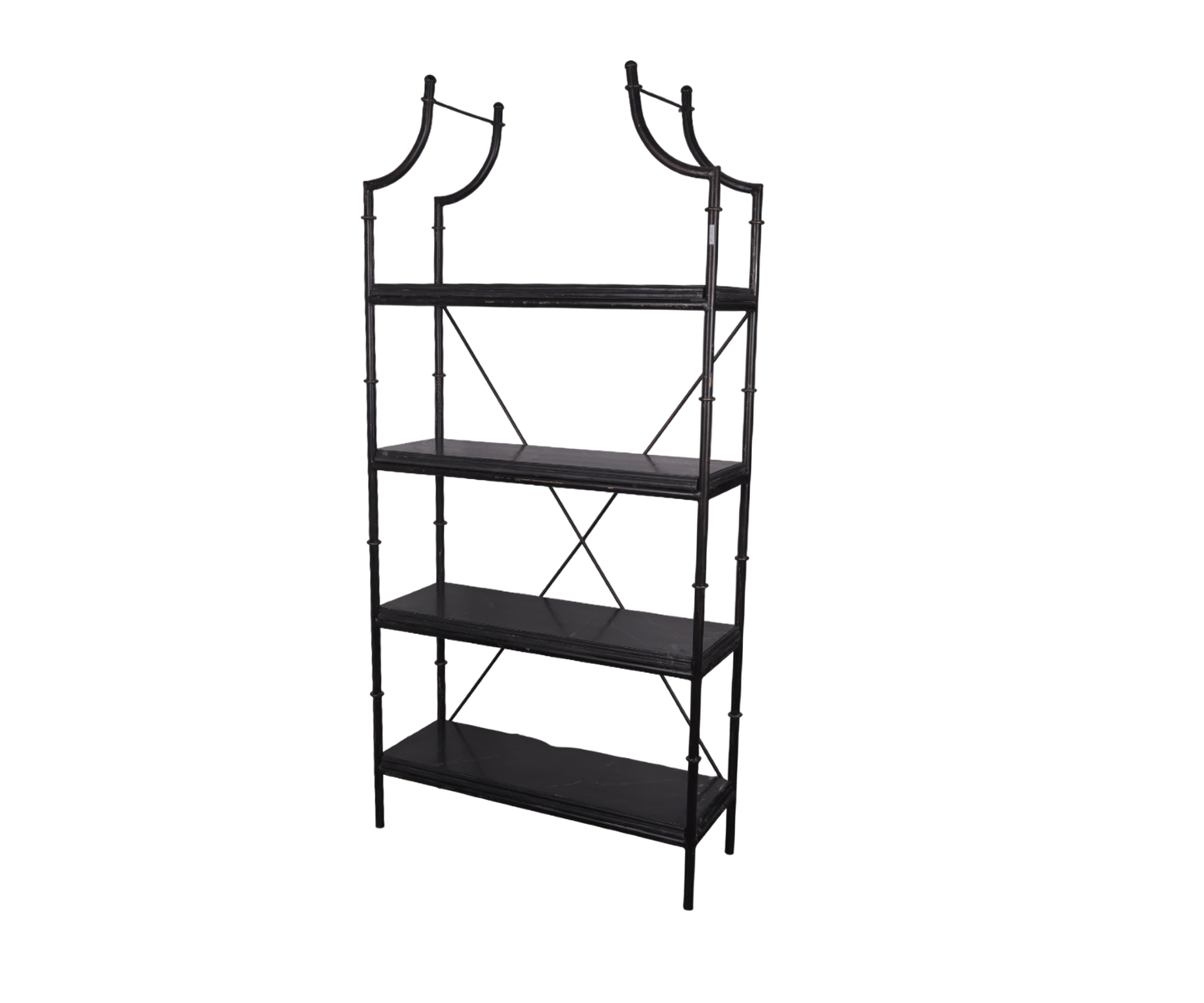 Black Metal 4-Tier Display Shelf with Curved Top Frame