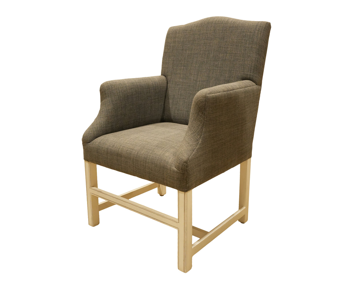 Modern Grey Upholstered Accent Chair with White Base