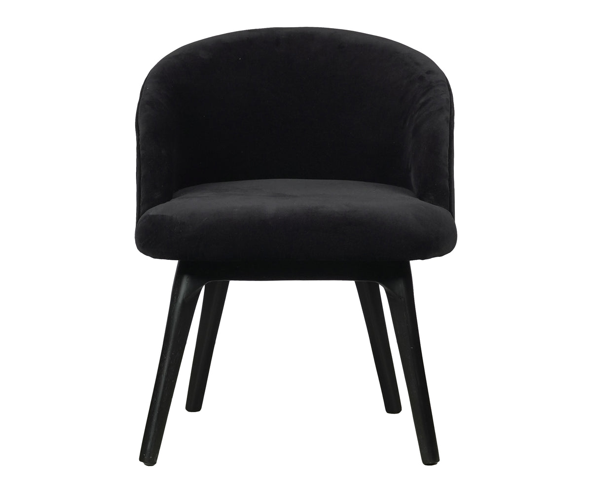 Black Velvet Barrel Back Armchair with Wooden Legs
