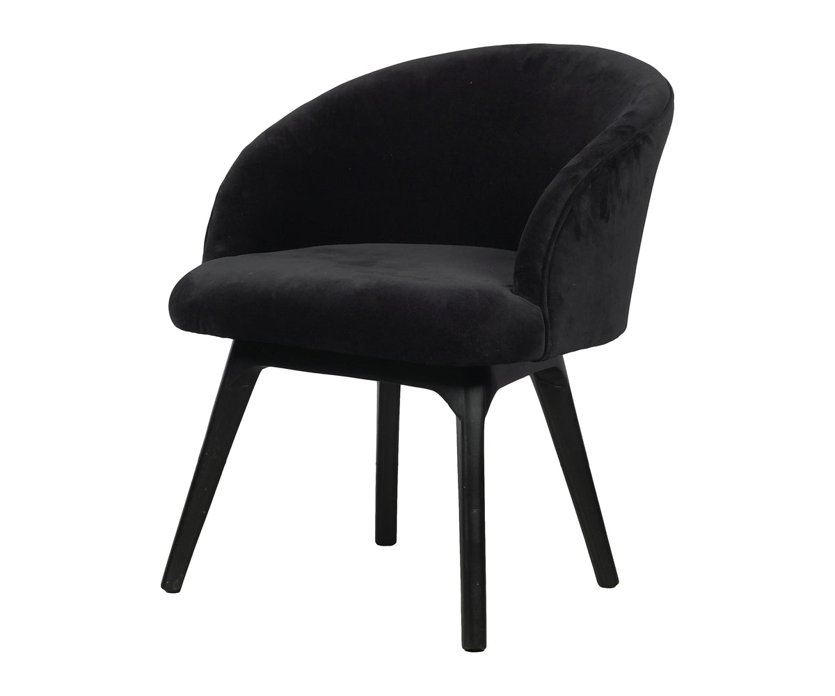 Black Velvet Barrel Back Armchair with Wooden Legs