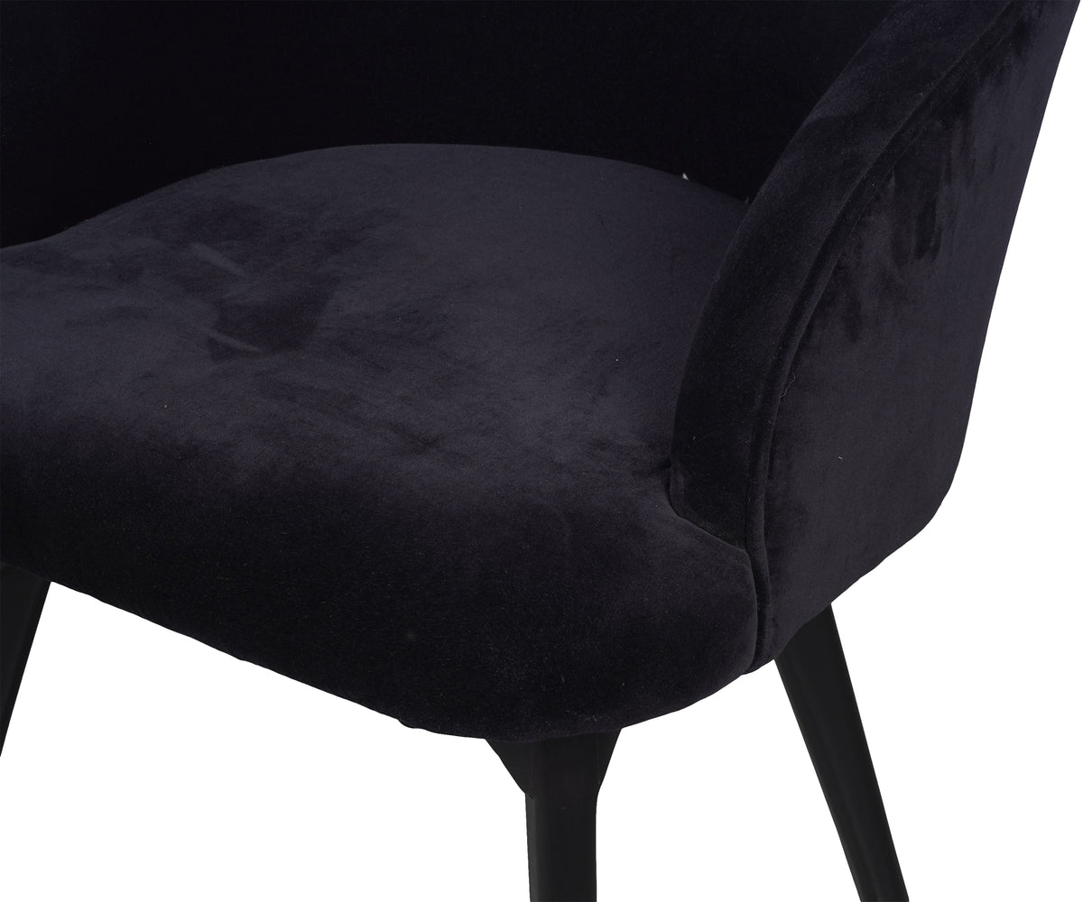 Black Velvet Barrel Back Armchair with Wooden Legs