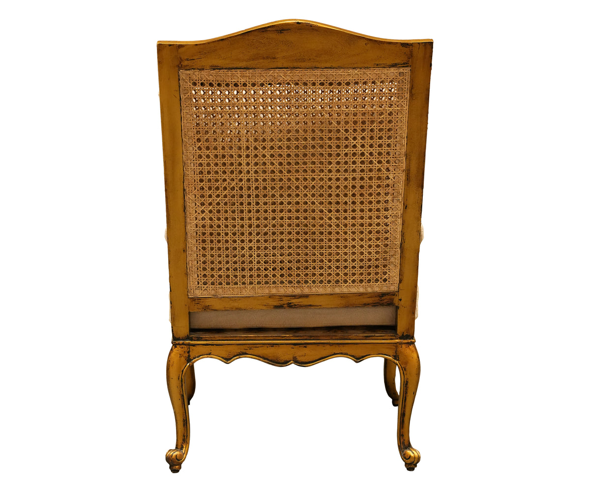 French Style Carved Wooden Armchair with Cane Backrest