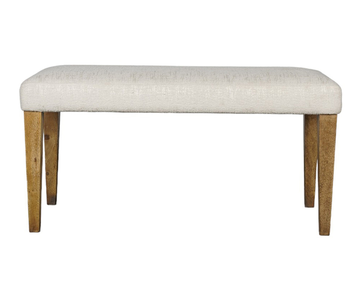 Beige Upholstered Bench with Tapered Solid Wood Legs