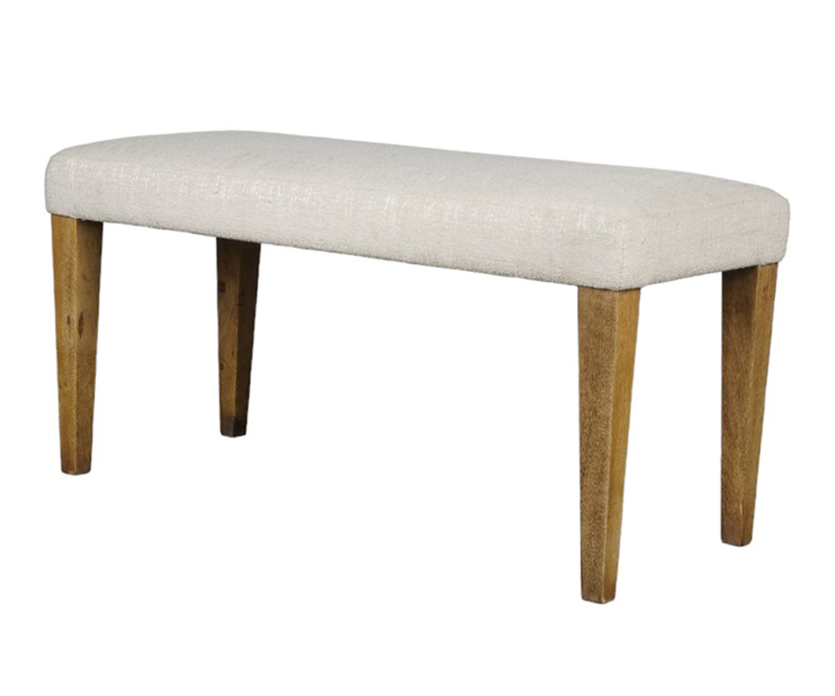 Beige Upholstered Bench with Tapered Solid Wood Legs