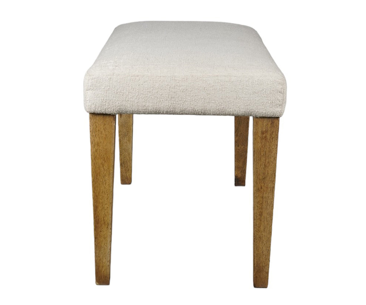 Beige Upholstered Bench with Tapered Solid Wood Legs