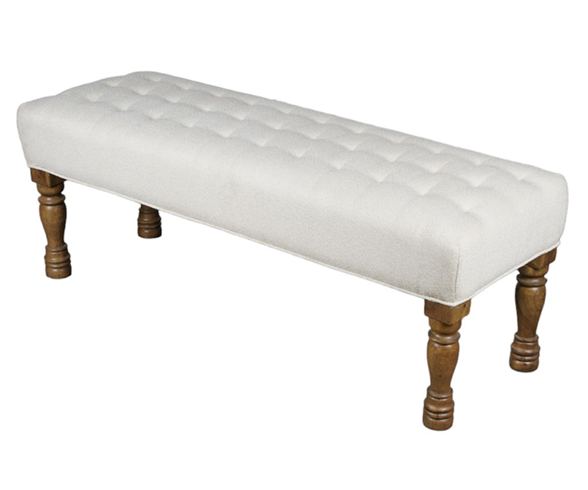 Ivory Tufted Upholstered Bench with Baluster Legs