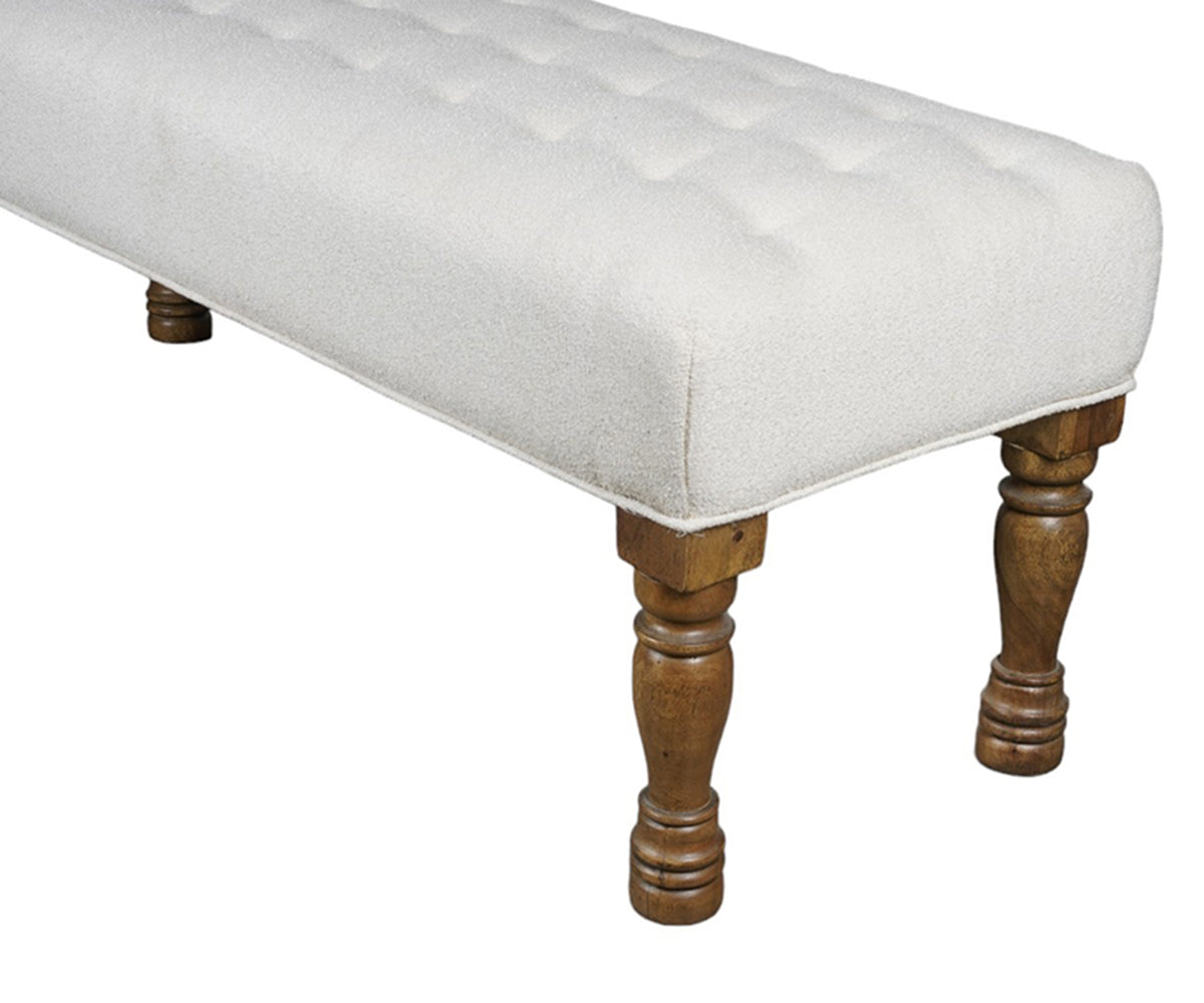 Ivory Tufted Upholstered Bench with Baluster Legs