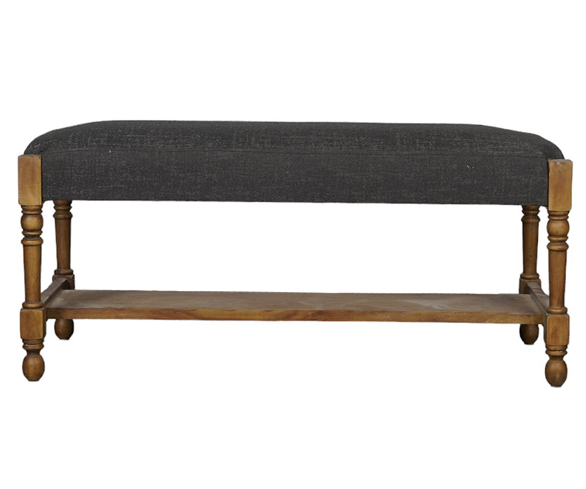 Charcoal Upholstered Bench with Solid Wood Frame