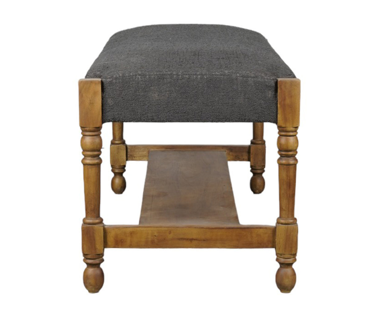 Charcoal Upholstered Bench with Solid Wood Frame