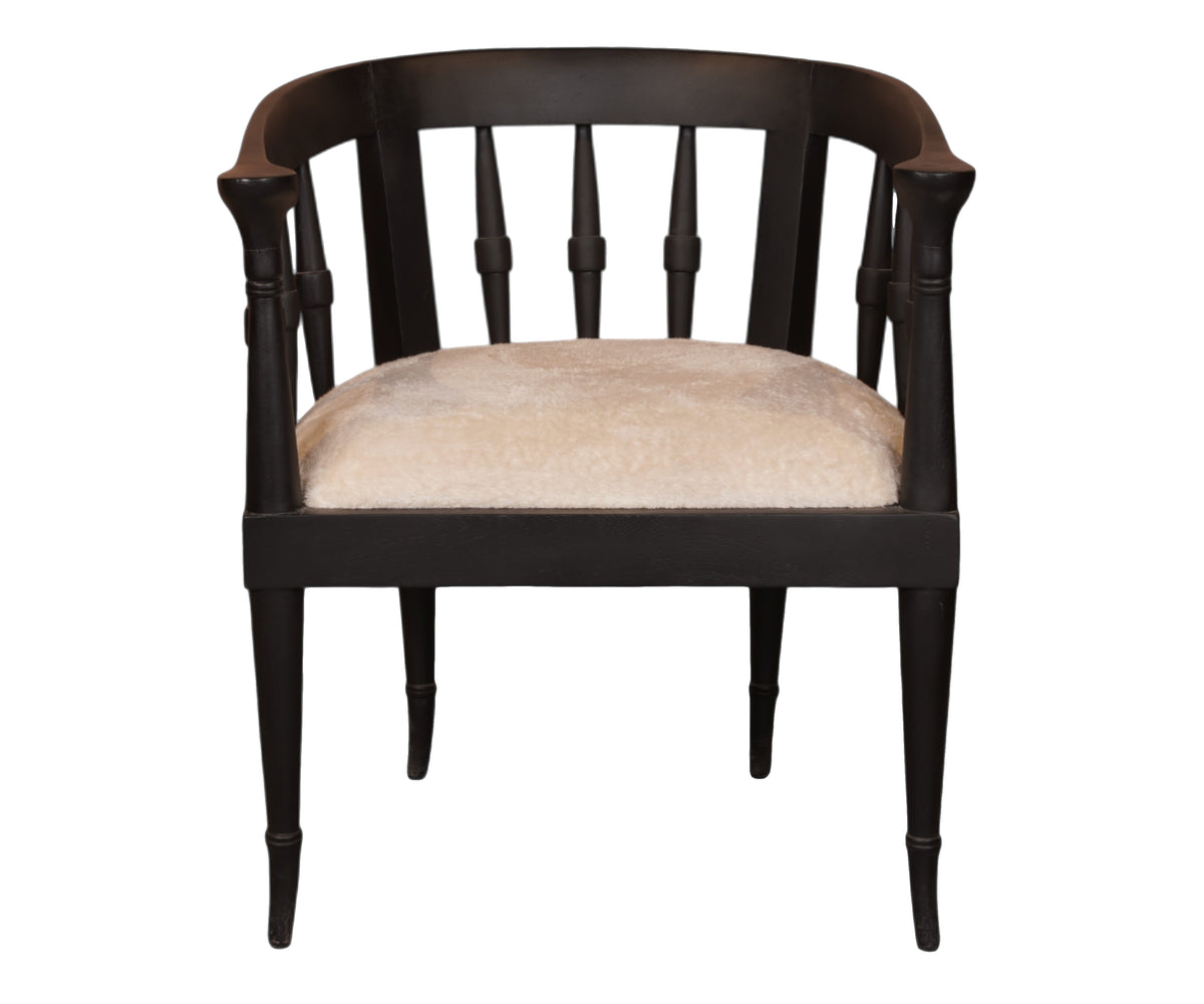 Black Barrel Chair with Curved Wooden Frame