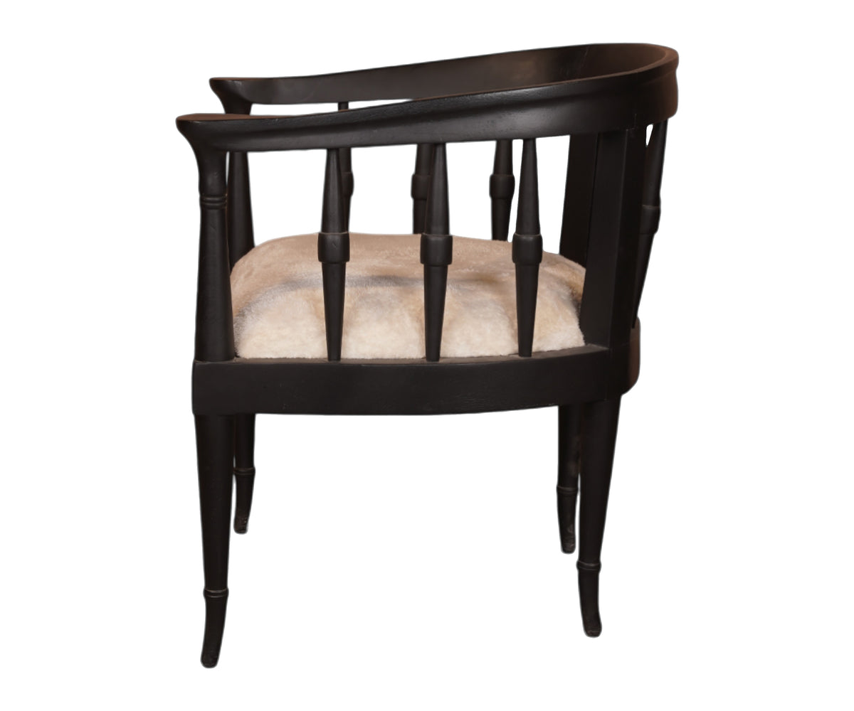 Black Barrel Chair with Curved Wooden Frame