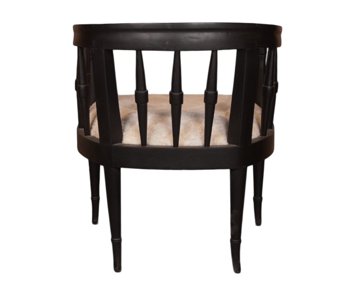 Black Barrel Chair with Curved Wooden Frame