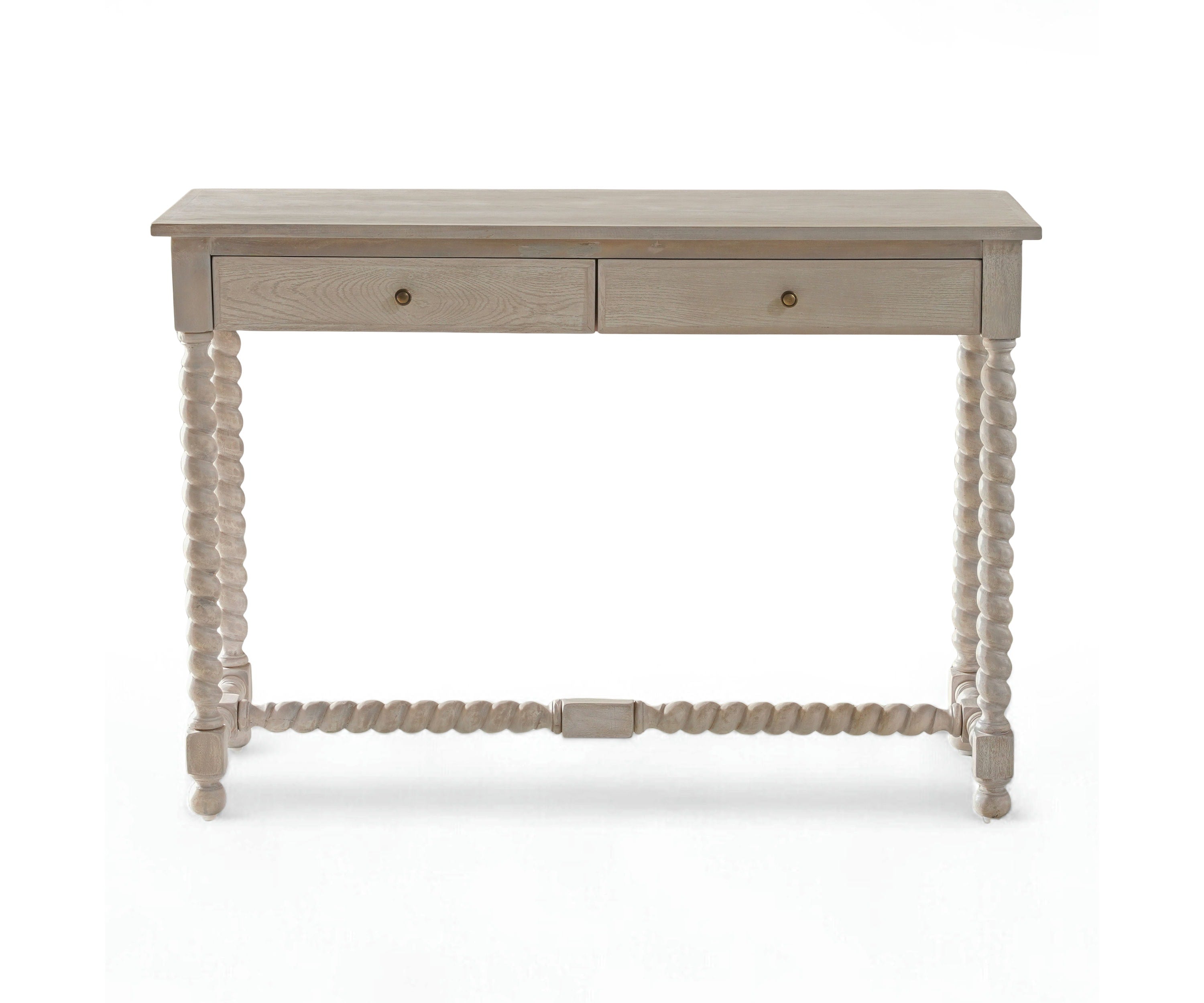 French Country Wooden Study Table with Barley Twist Legs and 2 Drawers