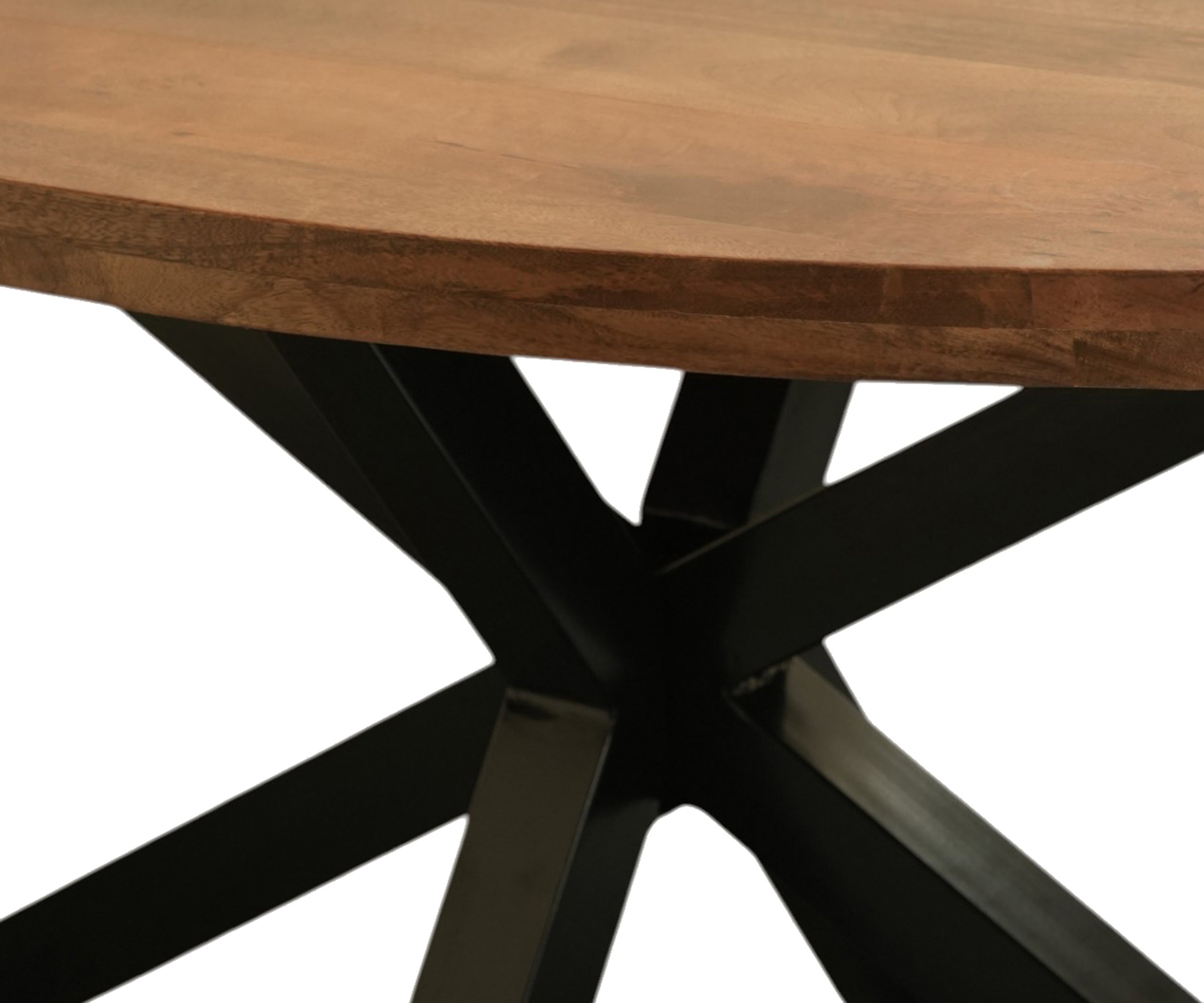 Round Walnut Finish Dining Table with Iron Base