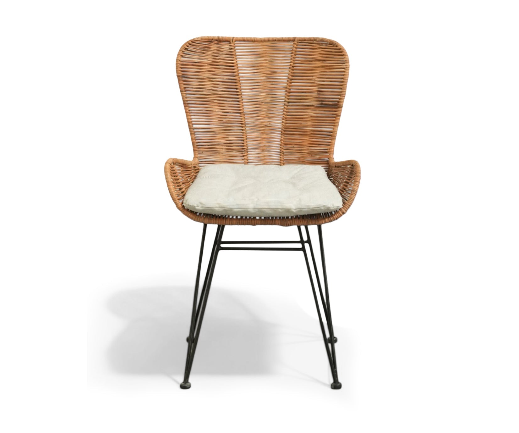 Natural Rattan Bar & Lounge Chair with Black Metal Base