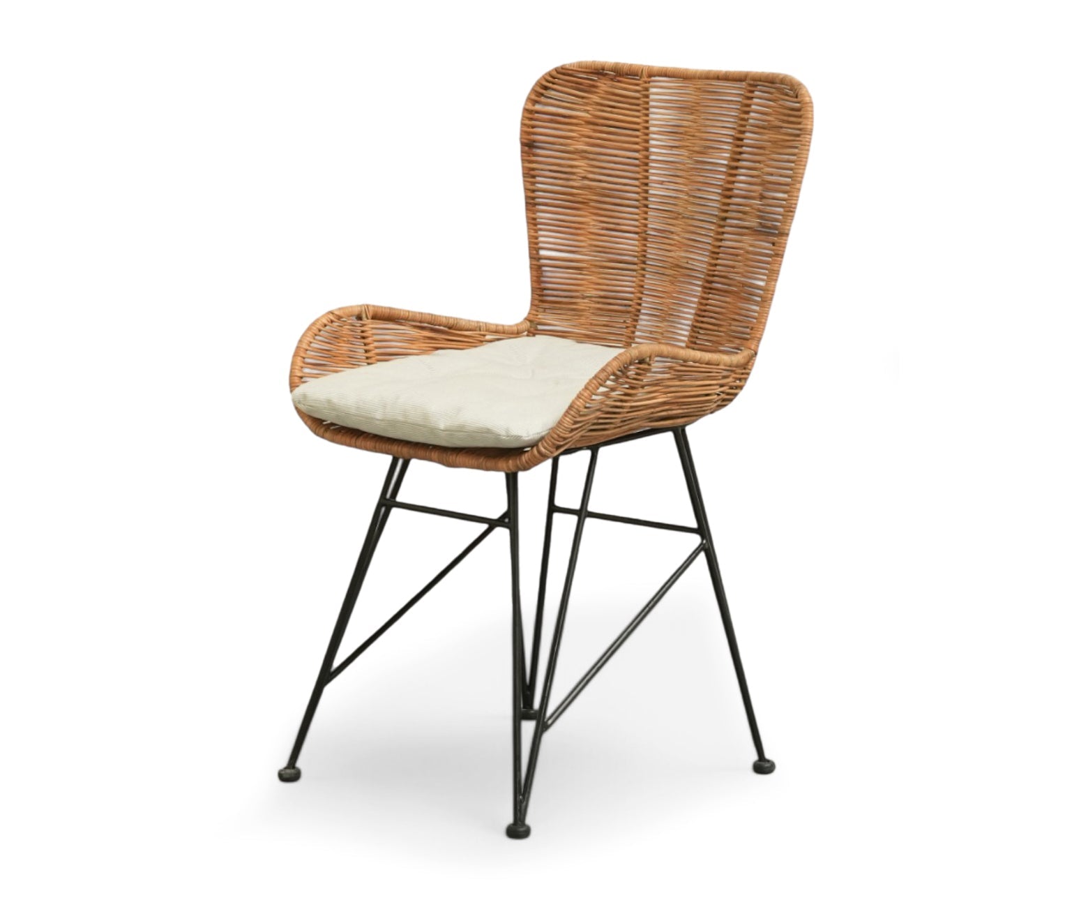 Natural Rattan Bar & Lounge Chair with Black Metal Base