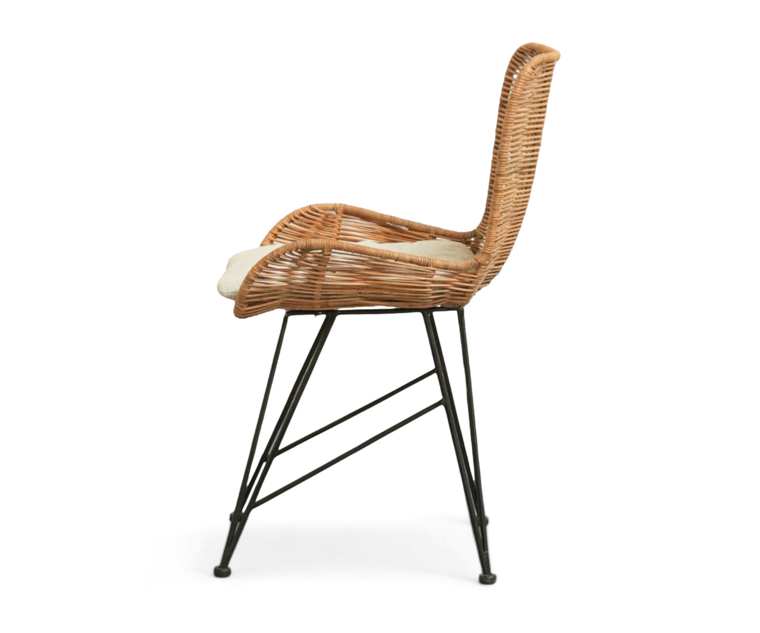 Natural Rattan Bar & Lounge Chair with Black Metal Base