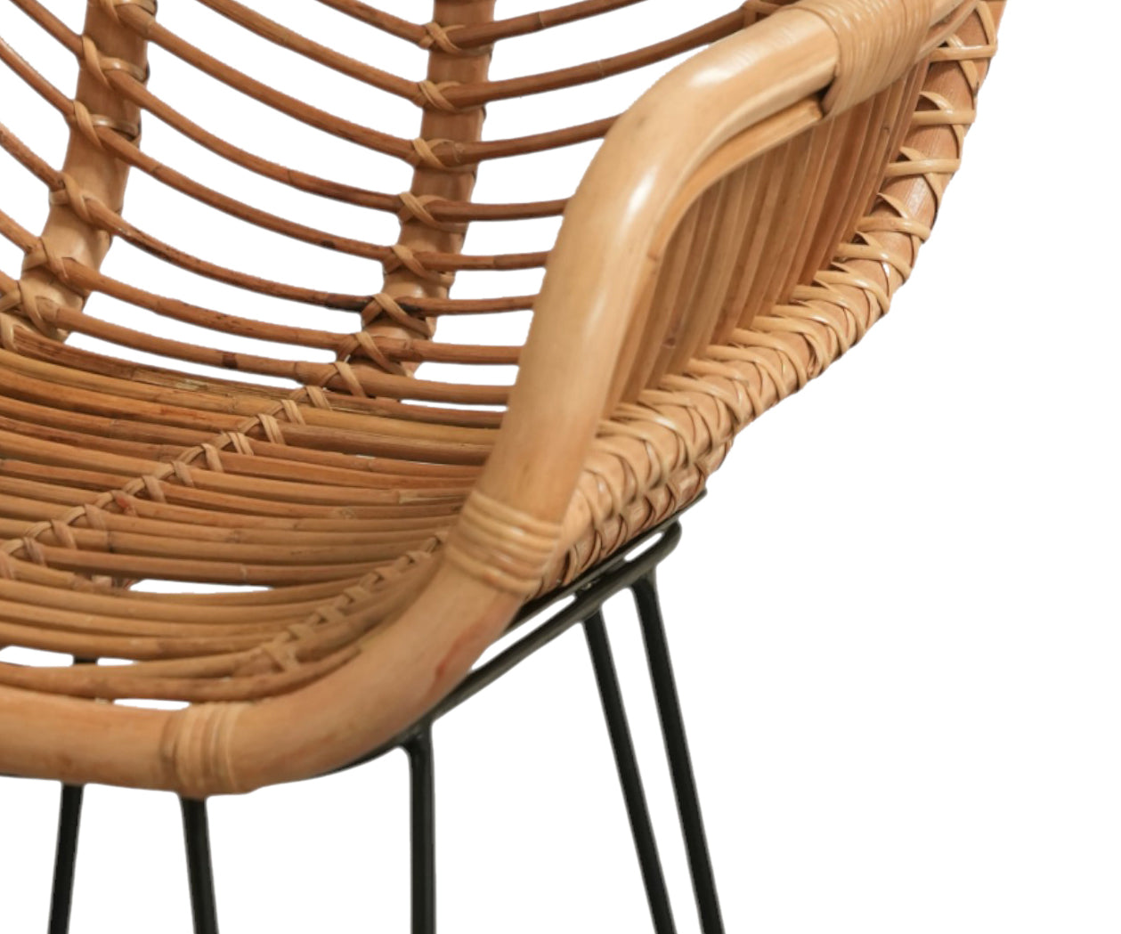 Handwoven Rattan Bar Chair with Black Metal Base