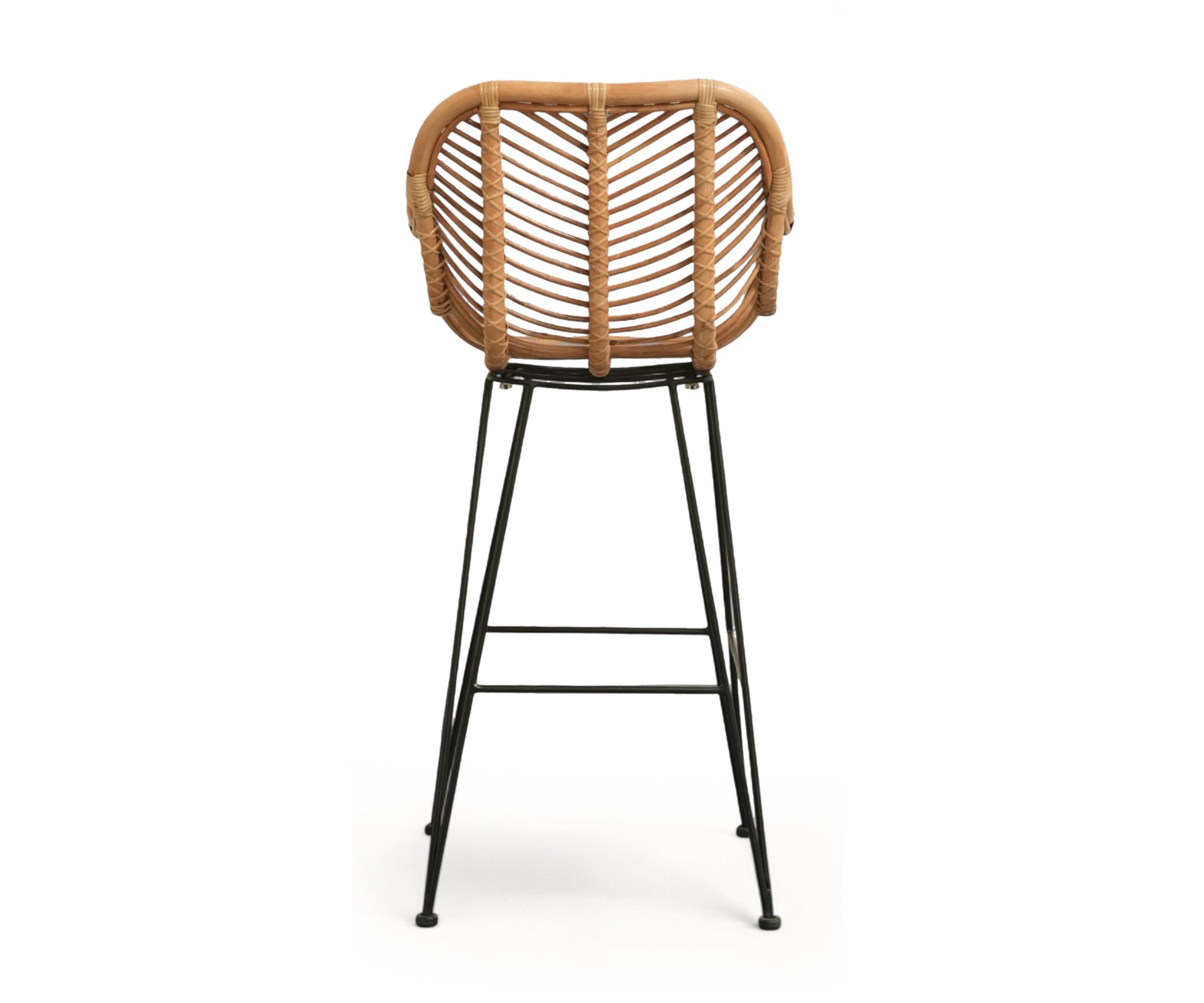 Handwoven Rattan Bar Chair with Black Metal Base