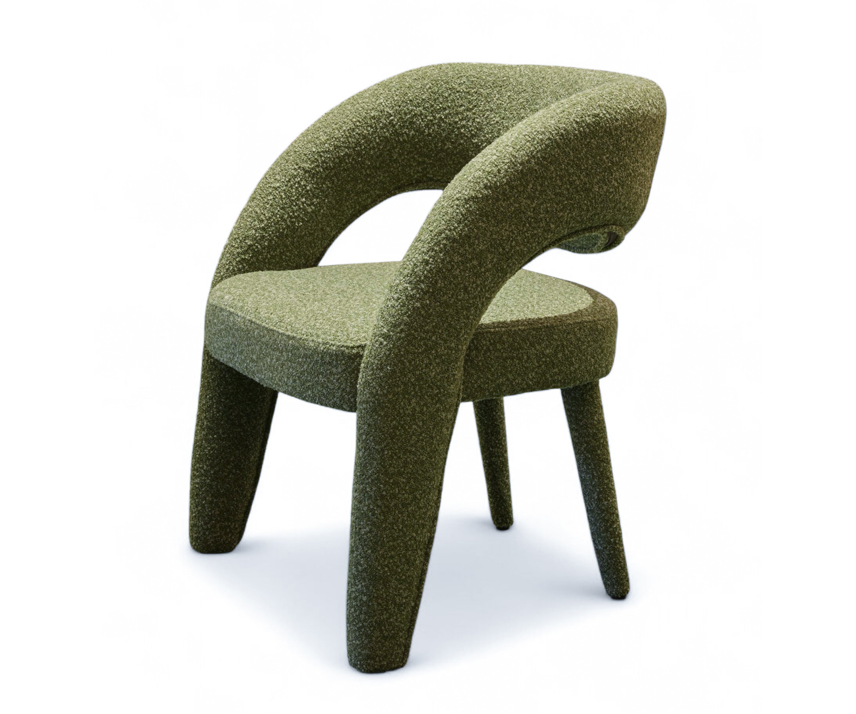 Olive Green Sculptural Bouclé Dining Arm Chair