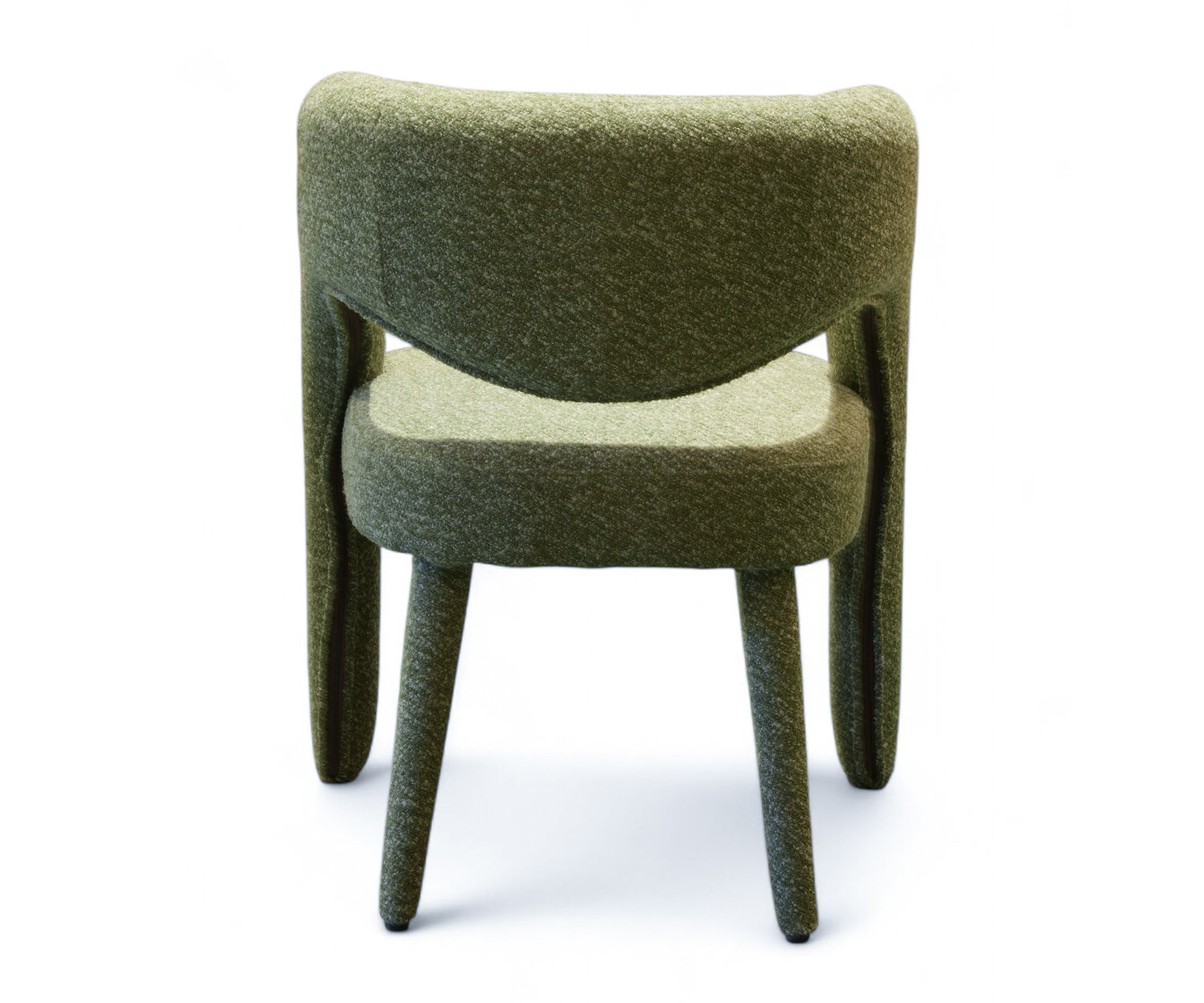 Olive Green Sculptural Bouclé Dining Arm Chair
