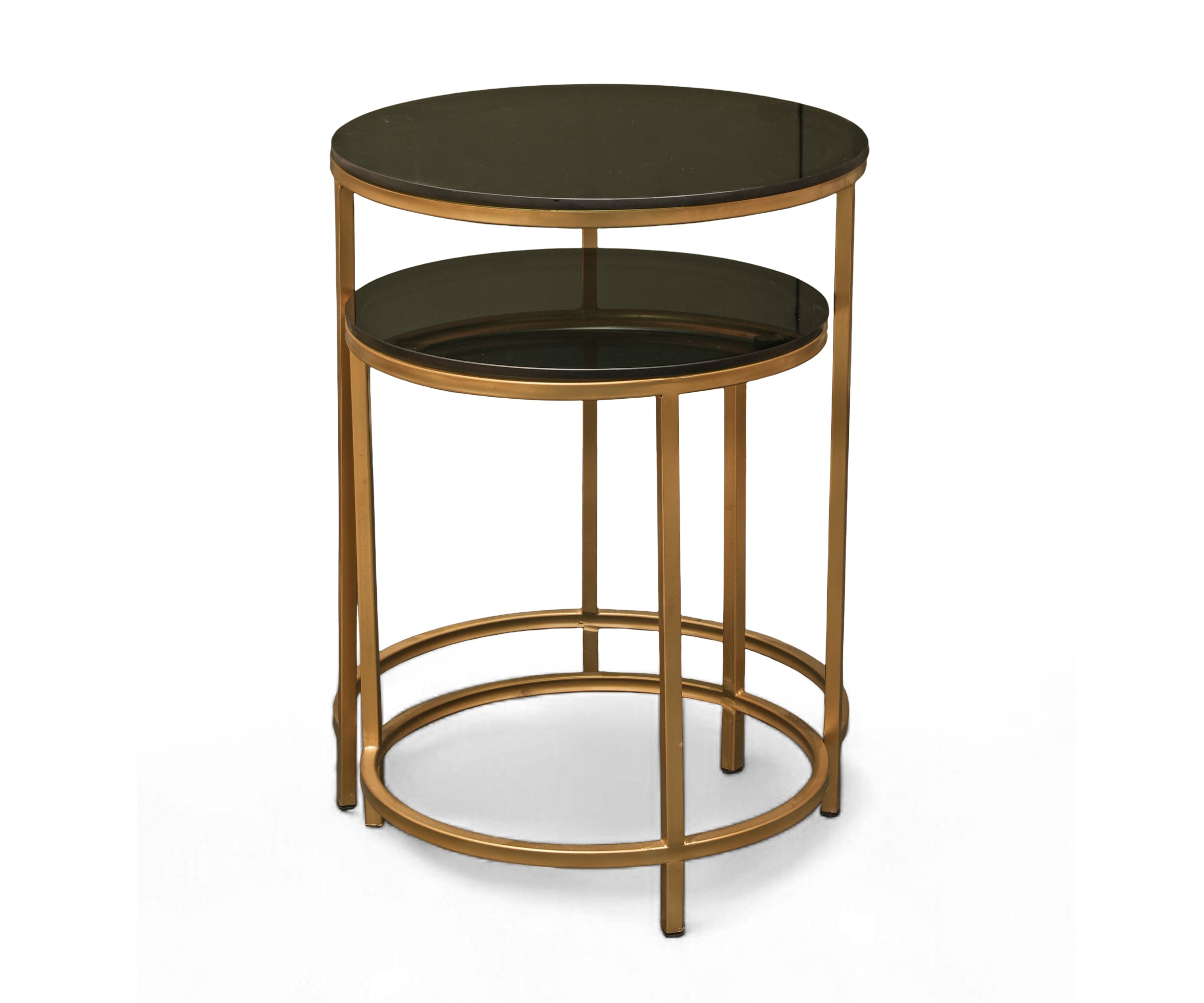 Gold Metal Nesting Side Tables Set of 2 with Black Top