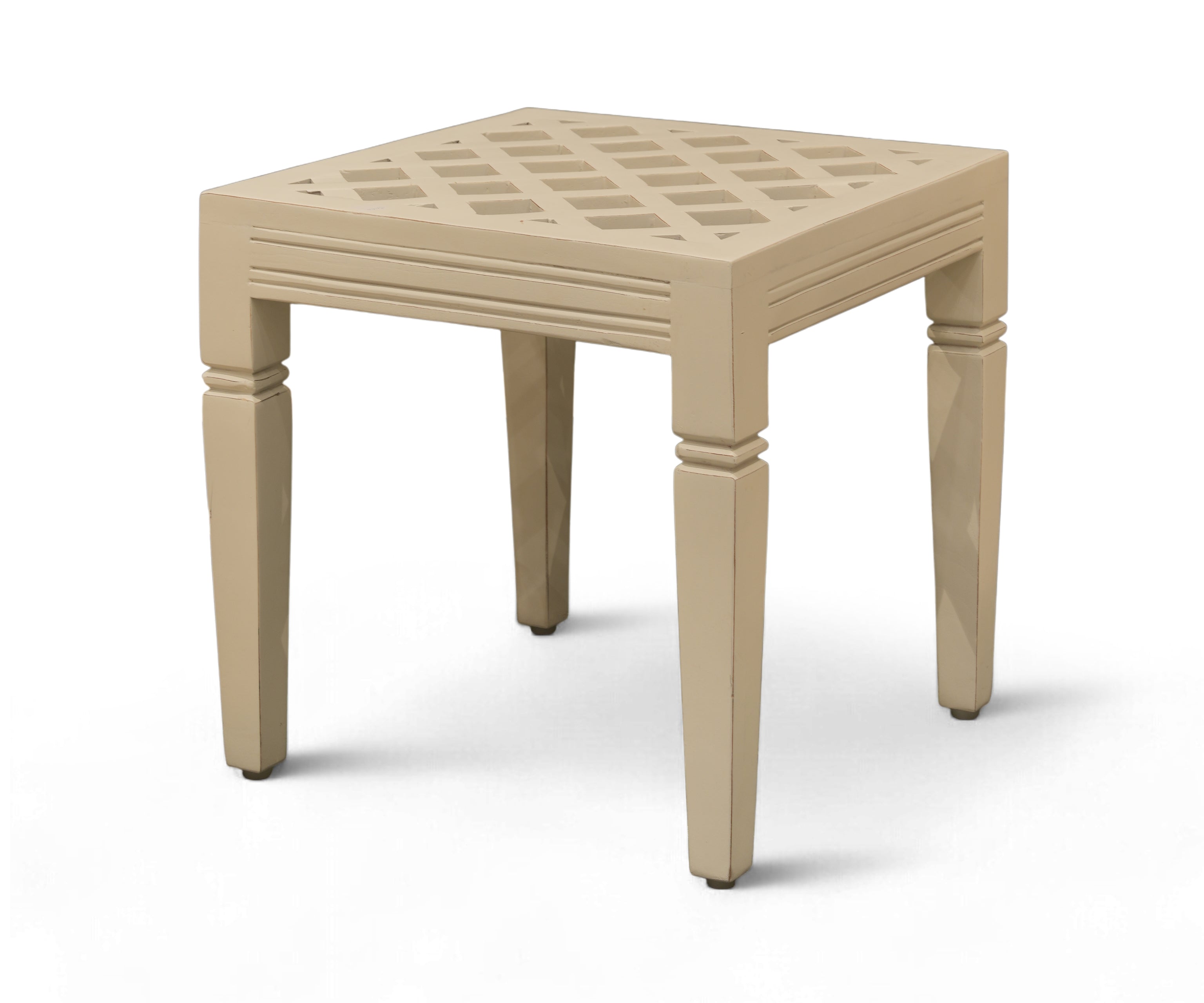 Distressed Solid Wood Side Table with Lattice Top