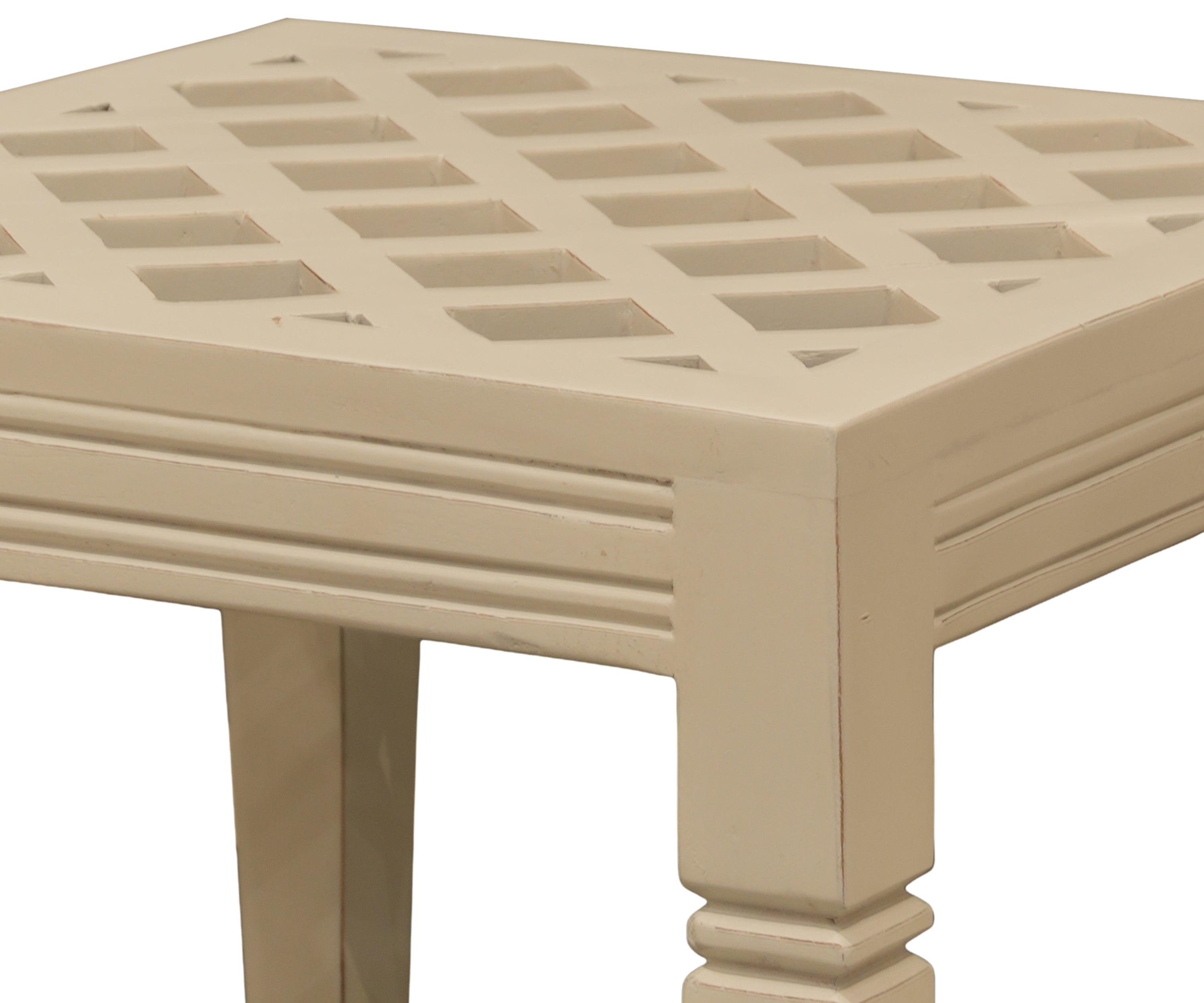 Distressed Solid Wood Side Table with Lattice Top