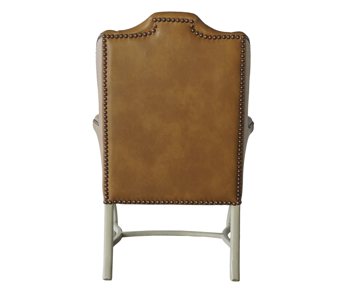 Tan Wingback Armchair with Cabriole Legs & Brasshead Trim