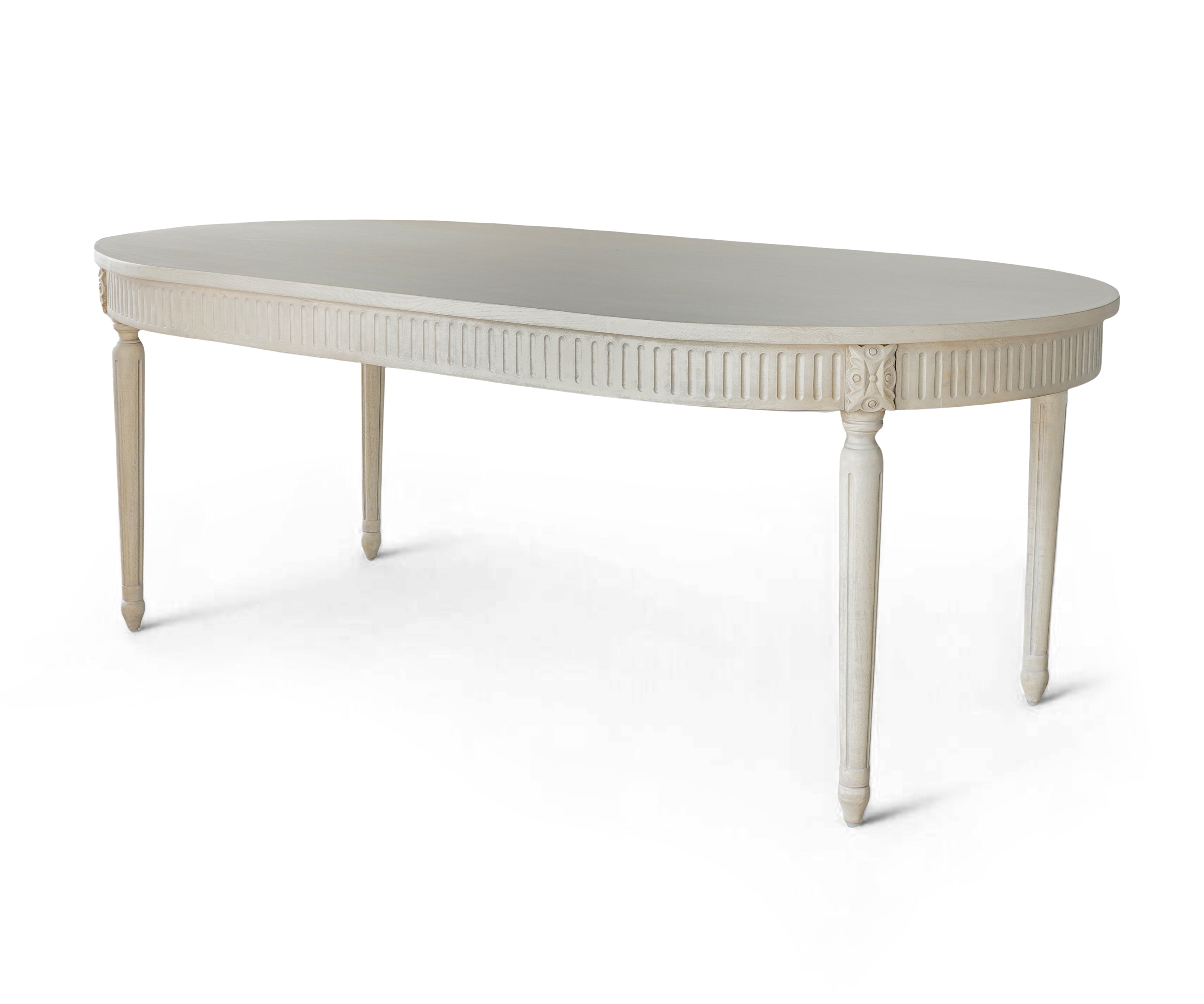 Ivory Gustavian Oval 10 Seater Carved Wood Dining Table
