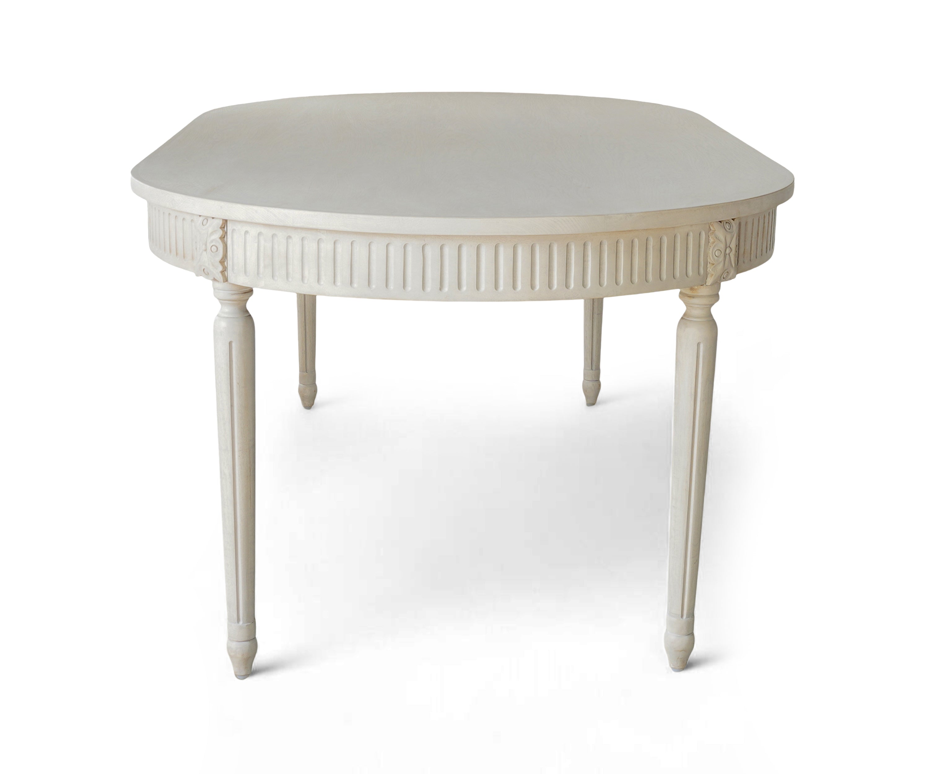 Ivory Gustavian Oval 10 Seater Carved Wood Dining Table