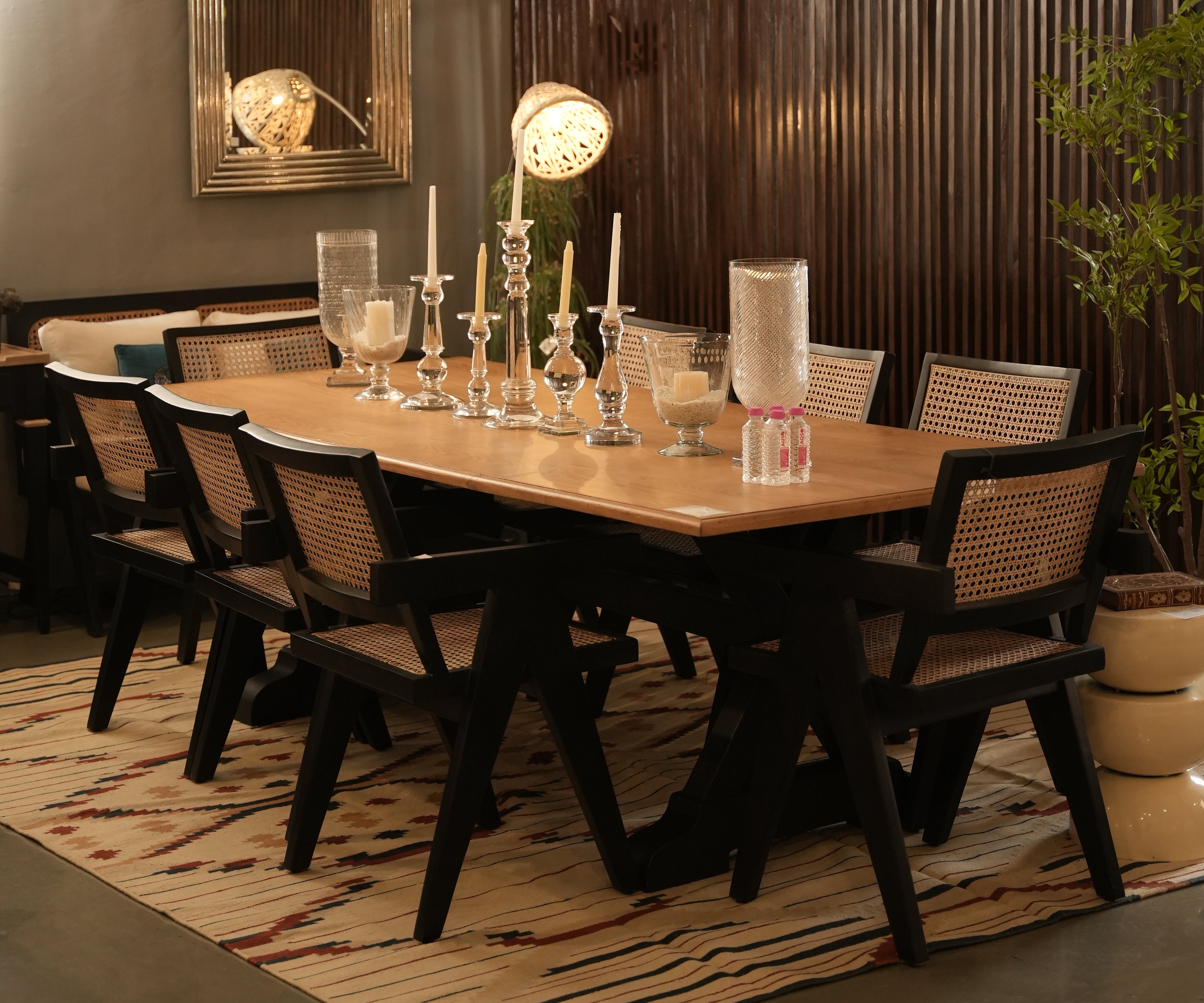 Cane Back Wooden Accent Arm Chair