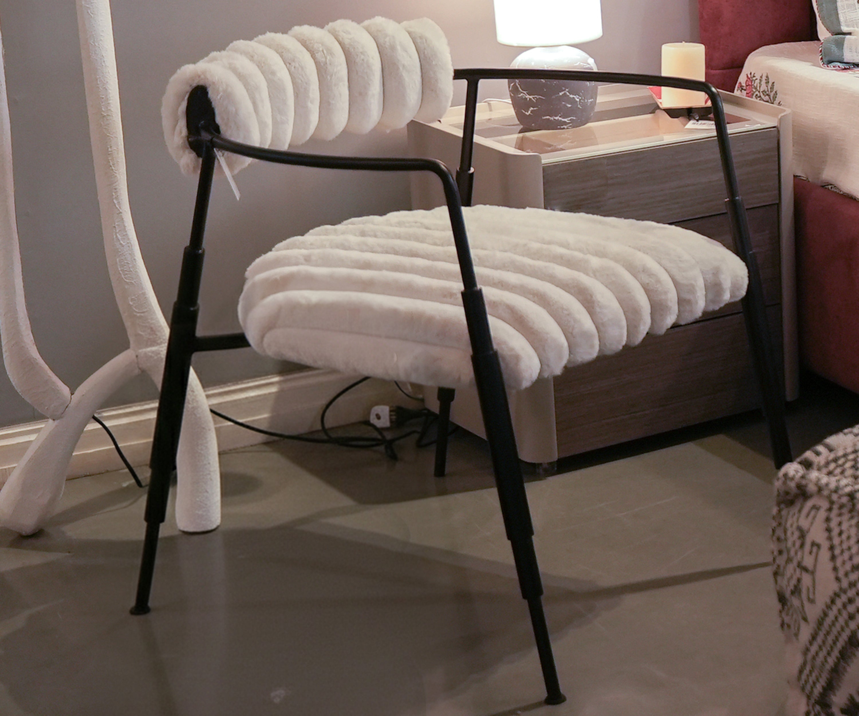 Ivory Fur Accent Chair with Metal Frame
