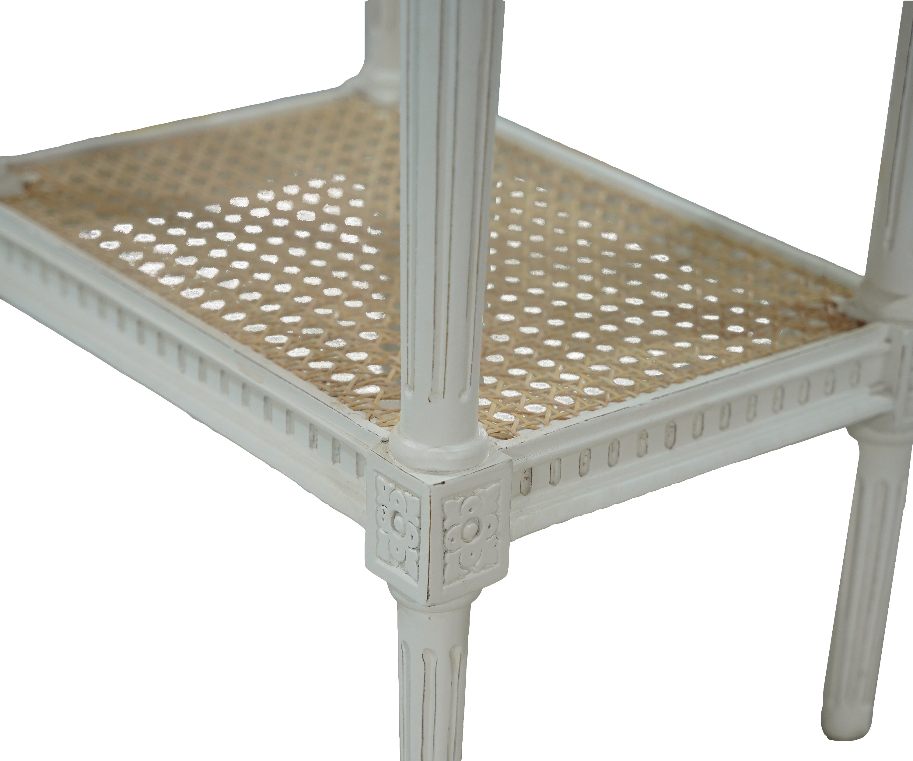 Gustavian Side Table with Rattan Shelf in Soft Grey Finish