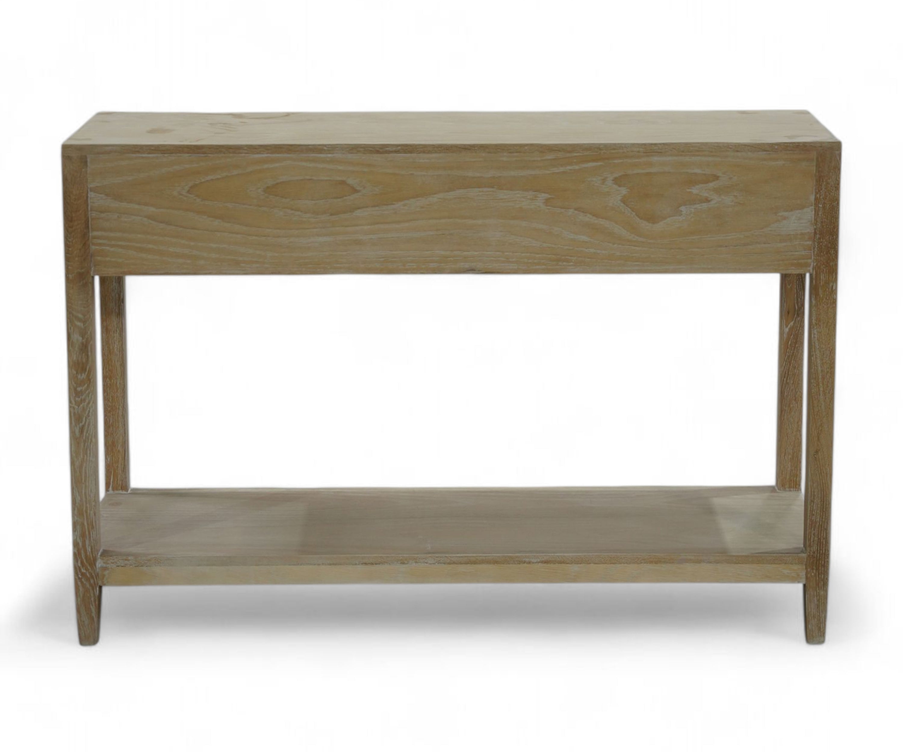 Distressed Oak Wood Console Table with Cane Drawers and Lower Shelf