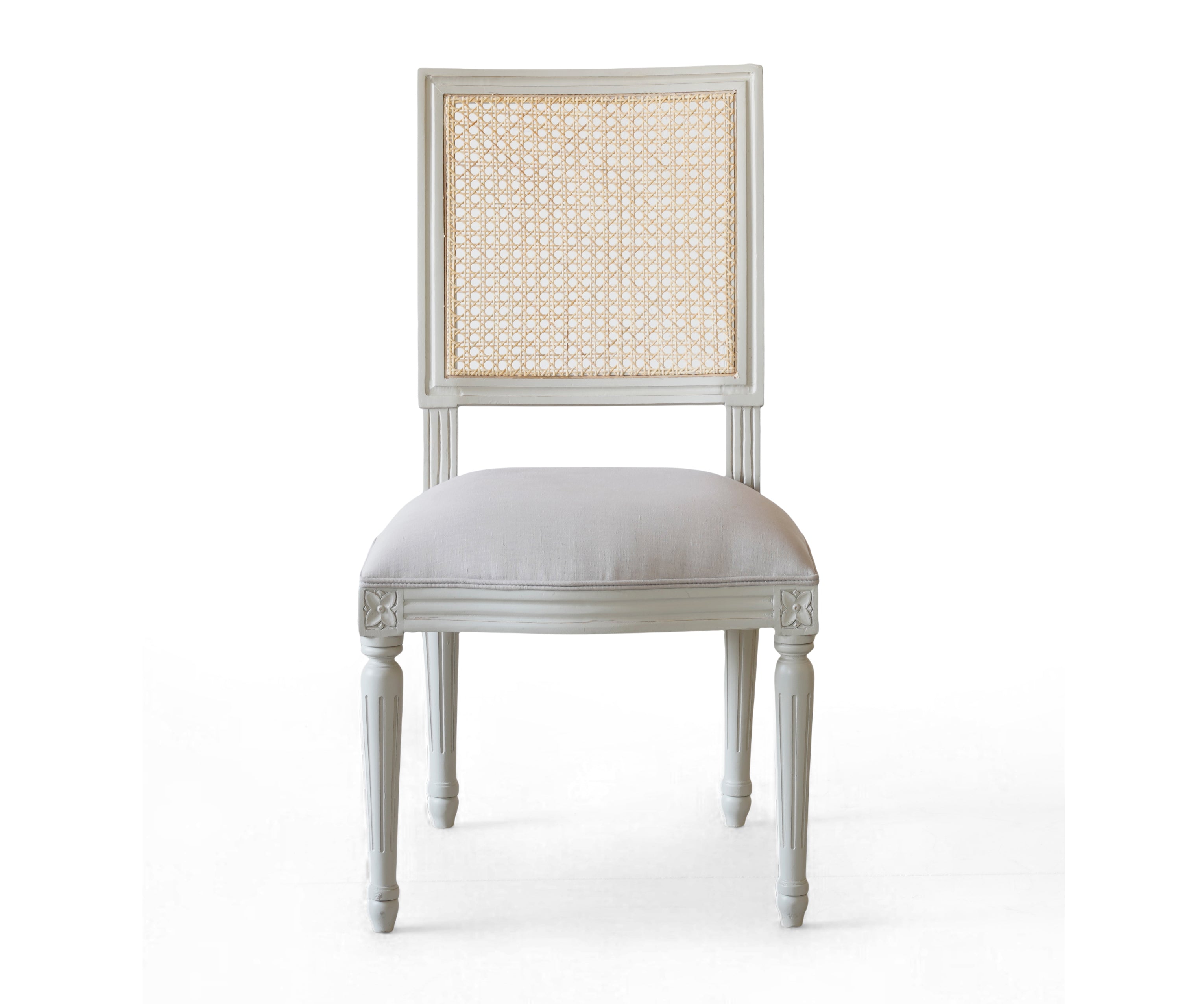 White French Cane Back Dining Chair with Upholstered Seat