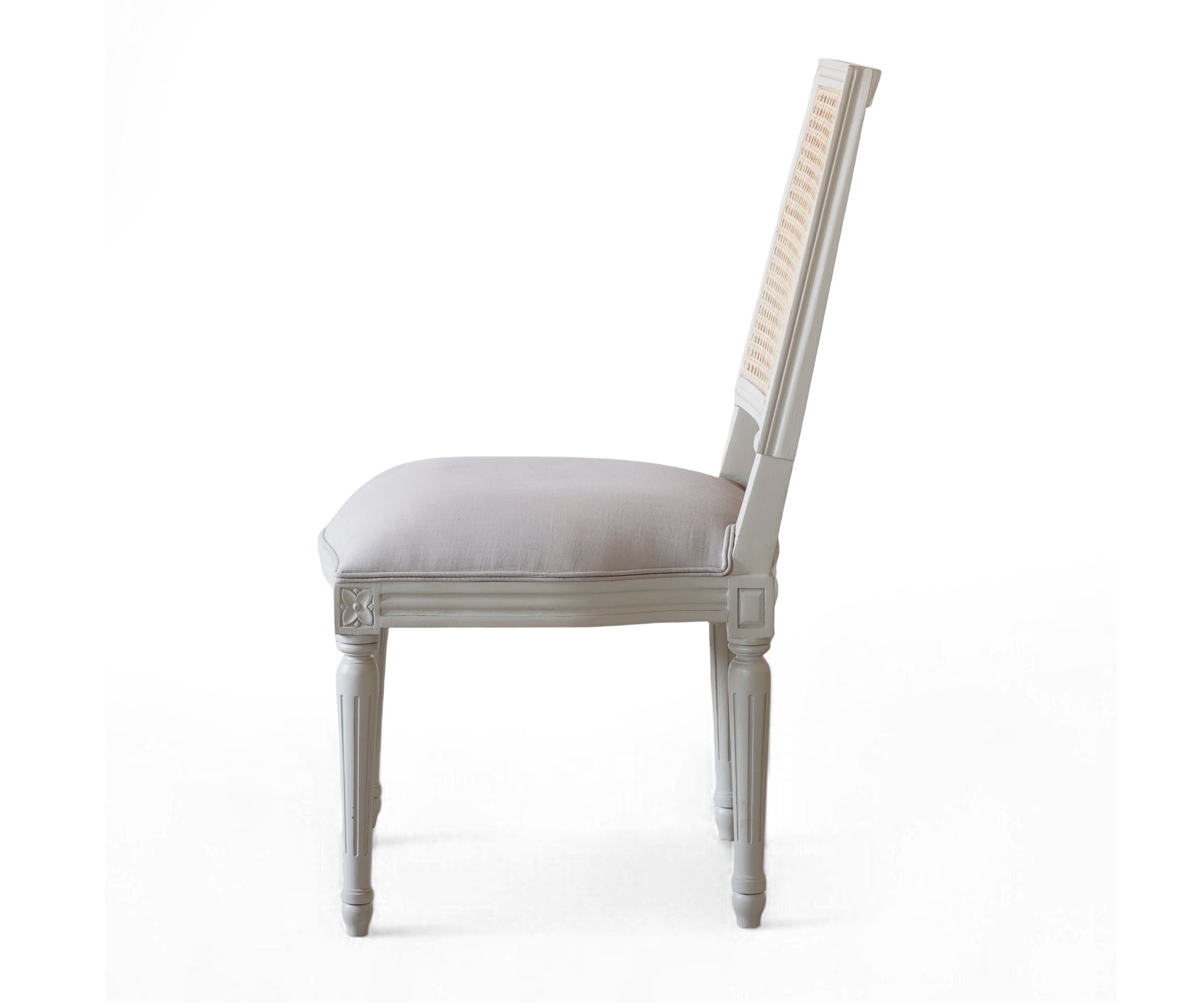 White French Cane Back Dining Chair with Upholstered Seat
