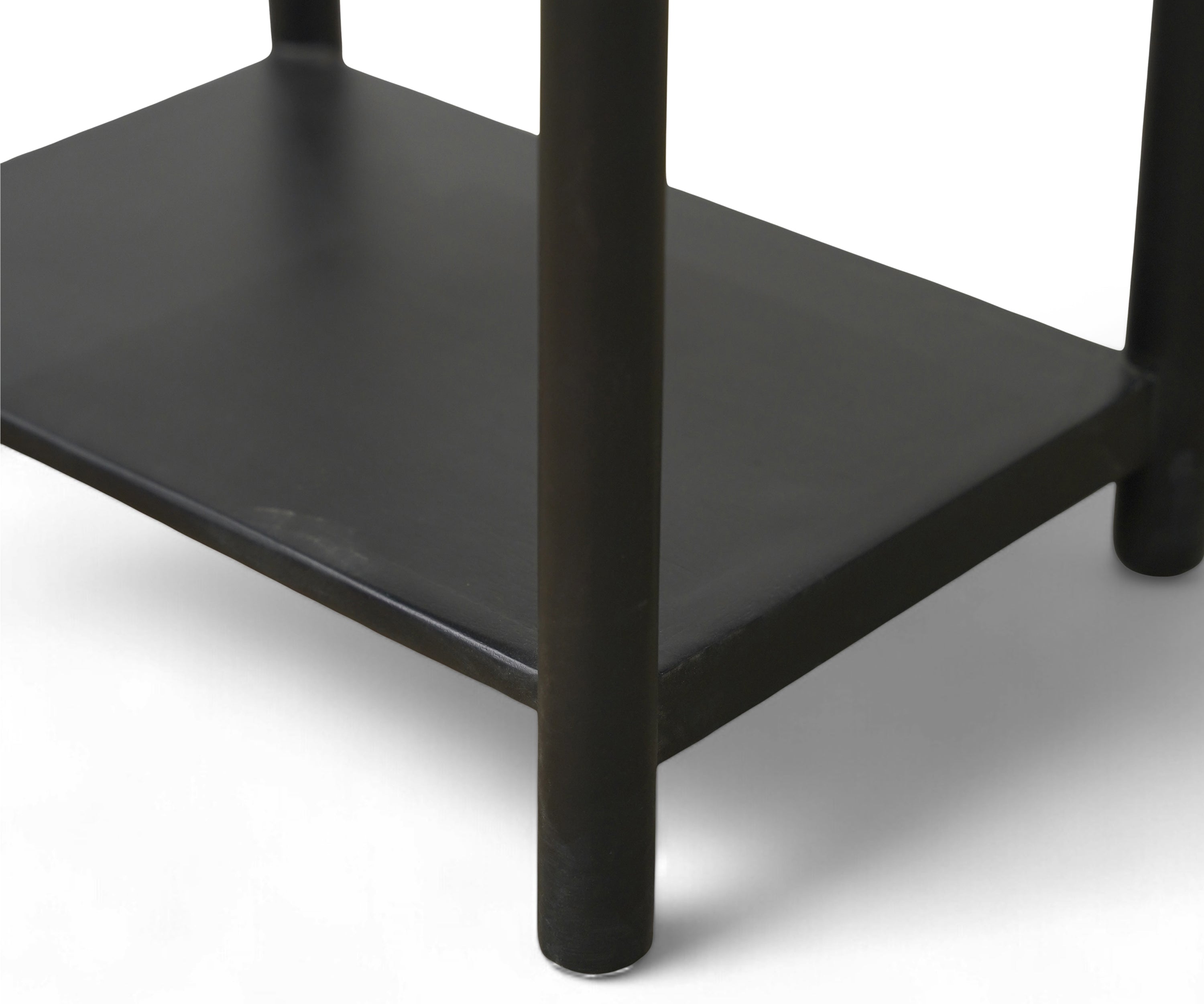 Black Curved Edge Bed Side Table with Drawer and Open Shelf